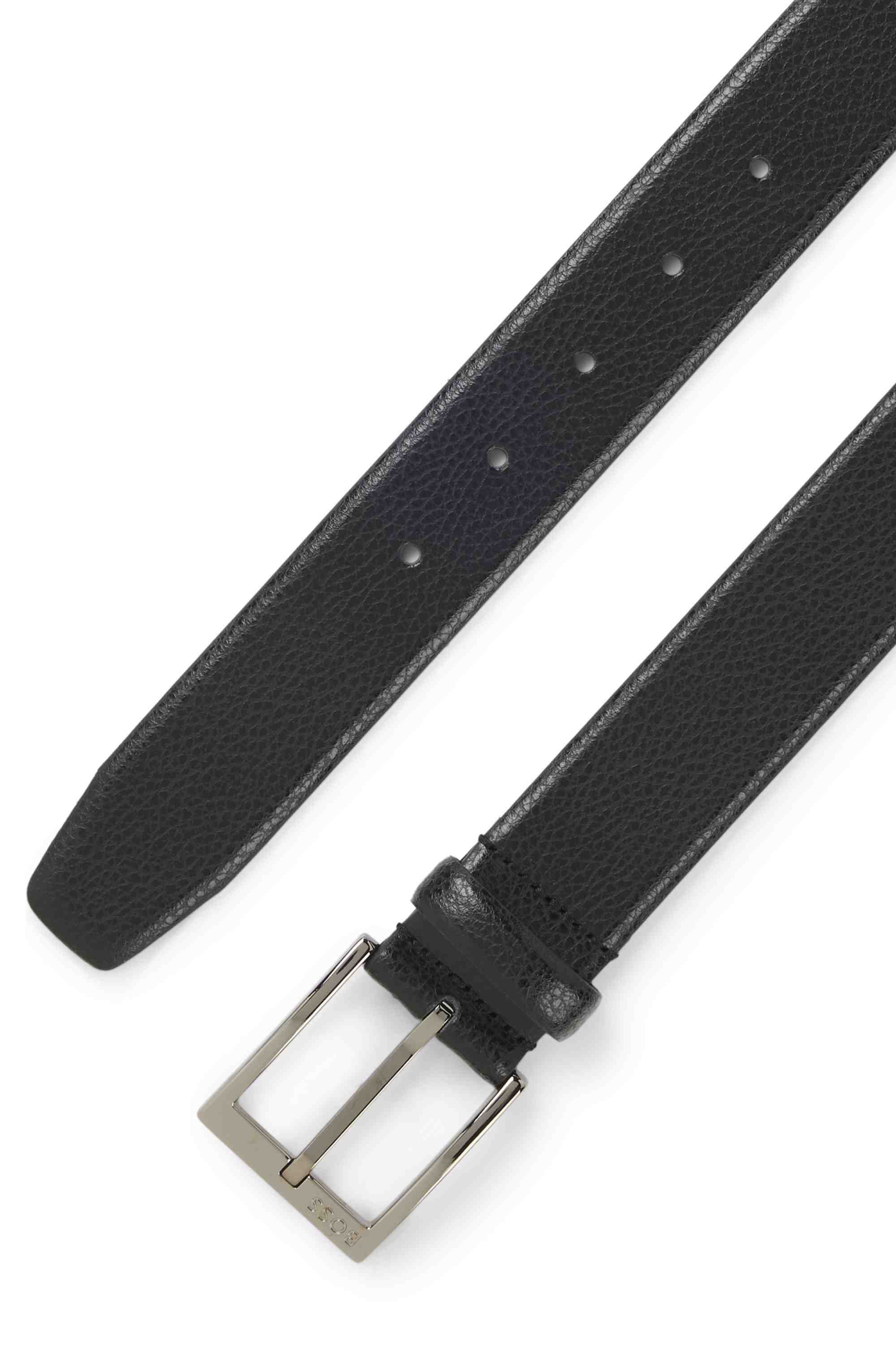 Grained Italian-leather belt with polished pin buckle