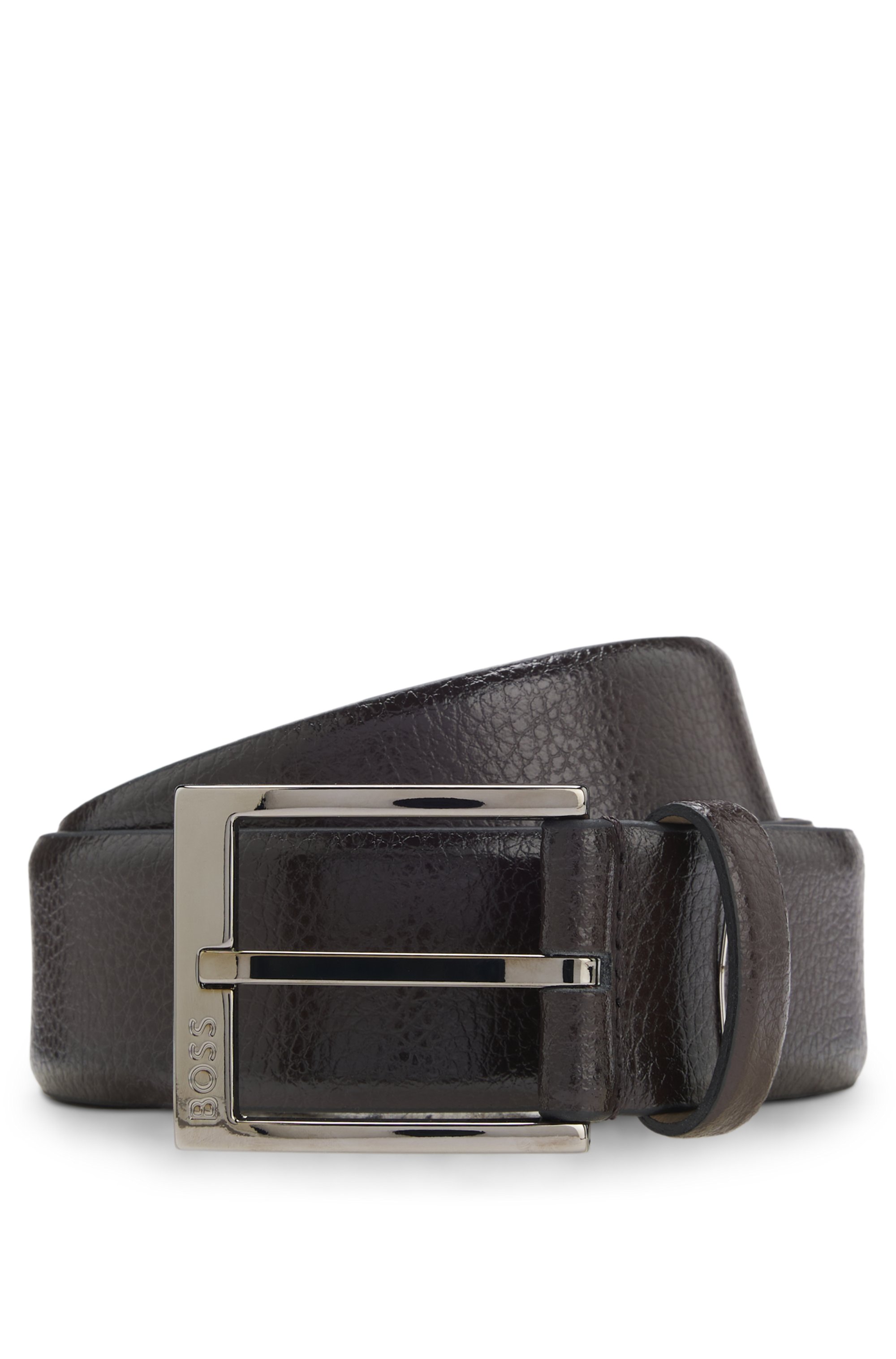 Grained Italian-leather belt with polished pin buckle