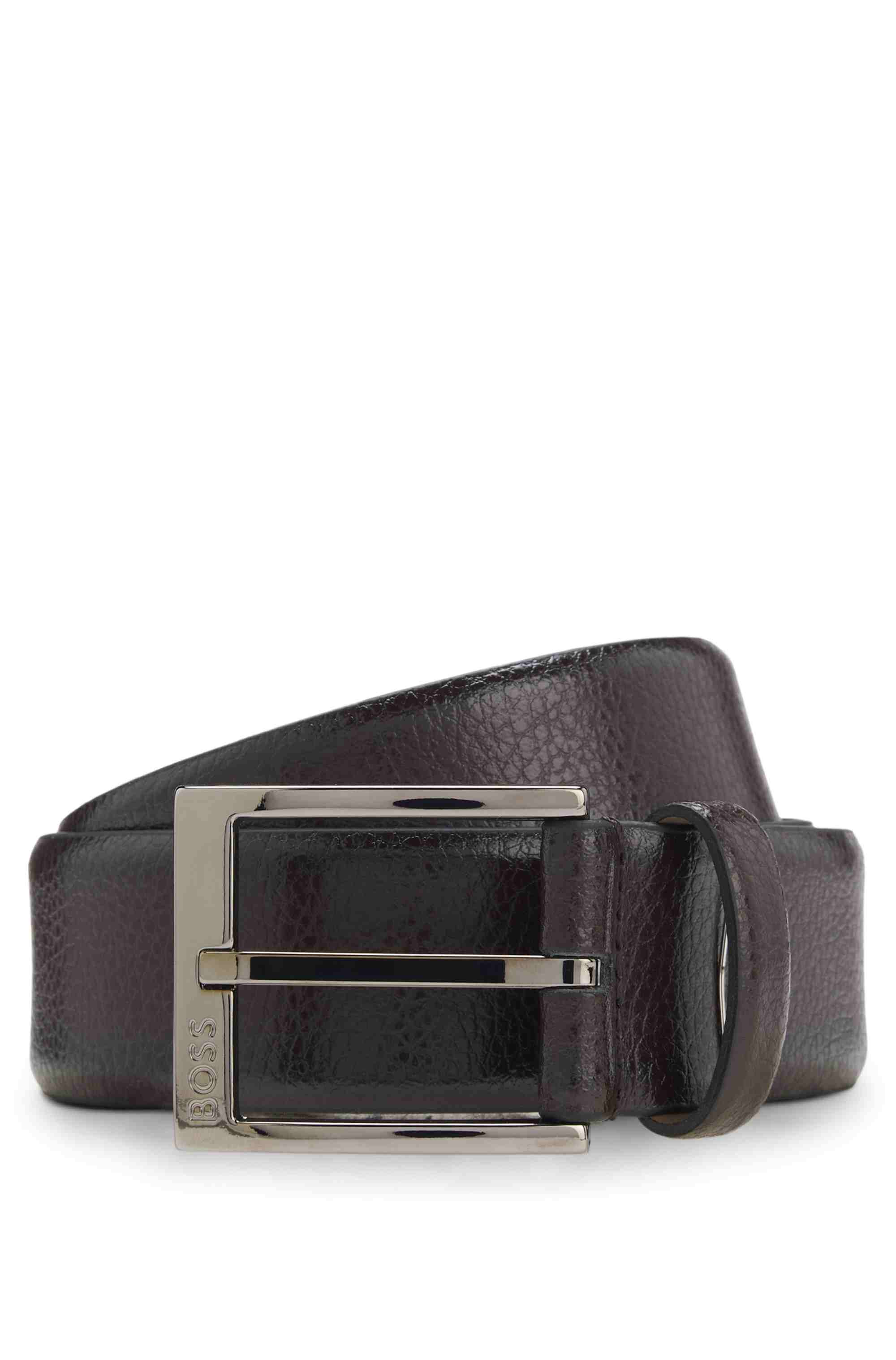Grained Italian-leather belt with polished pin buckle