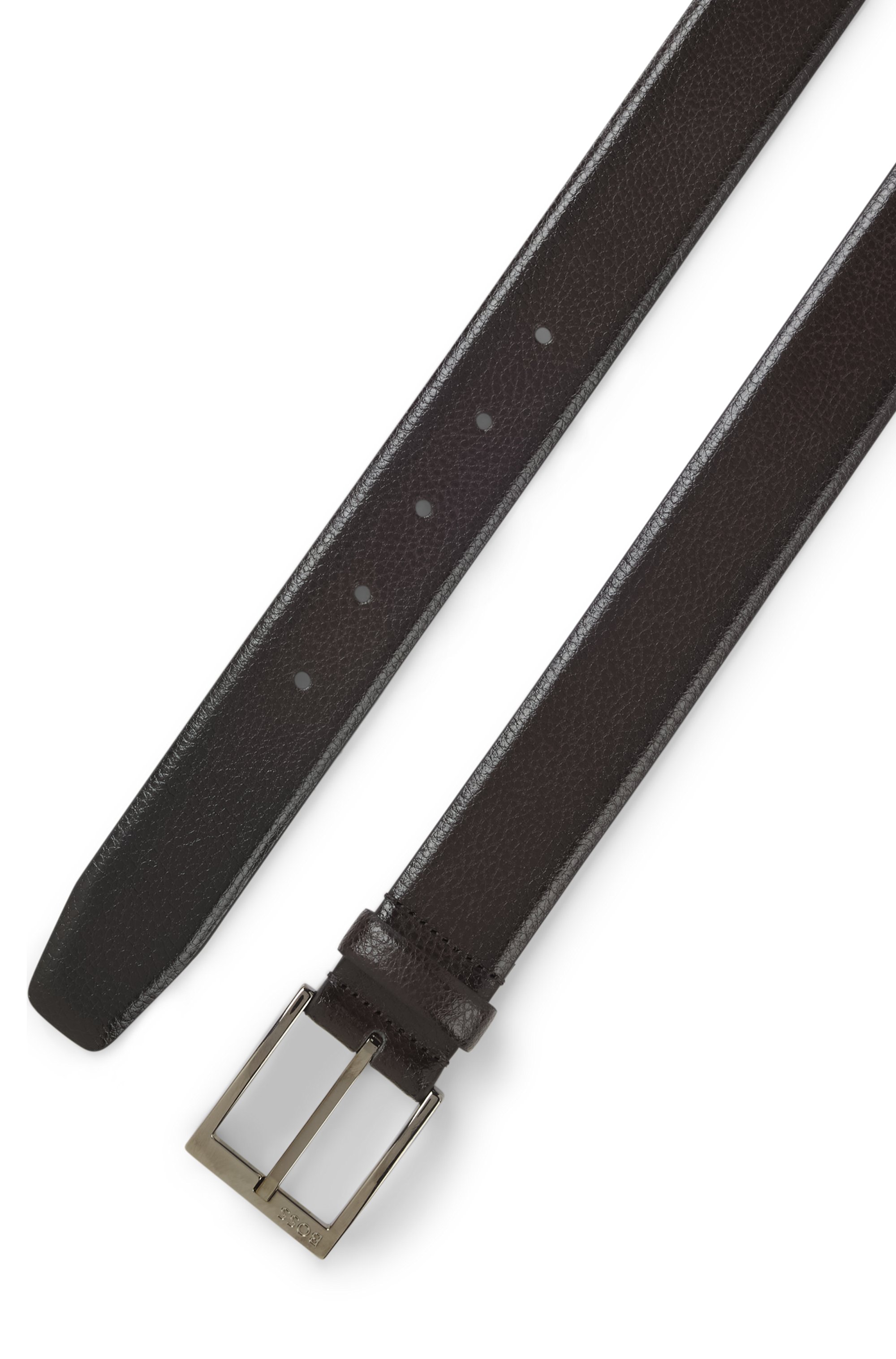 Grained Italian-leather belt with polished pin buckle