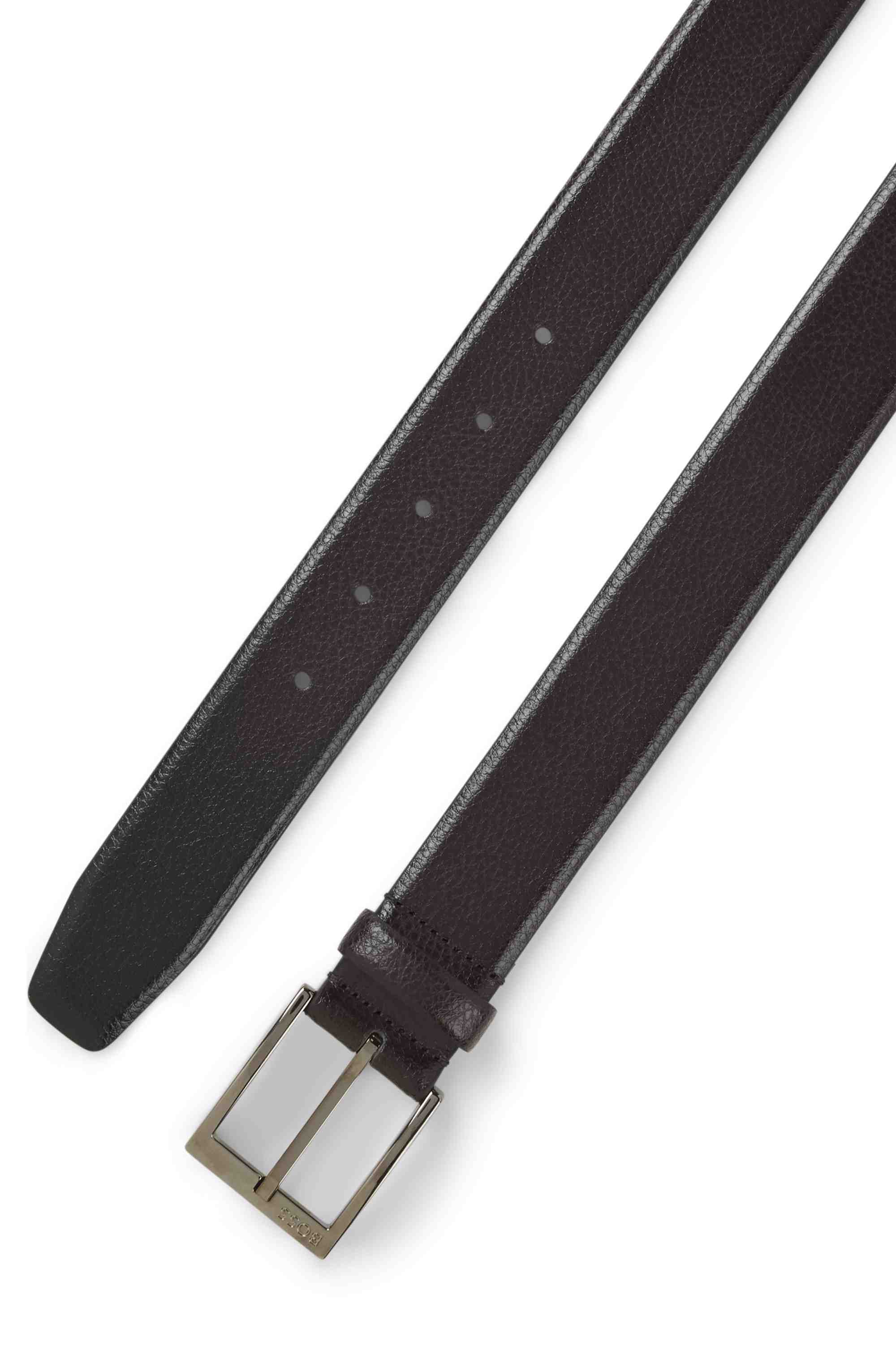 Grained Italian-leather belt with polished pin buckle