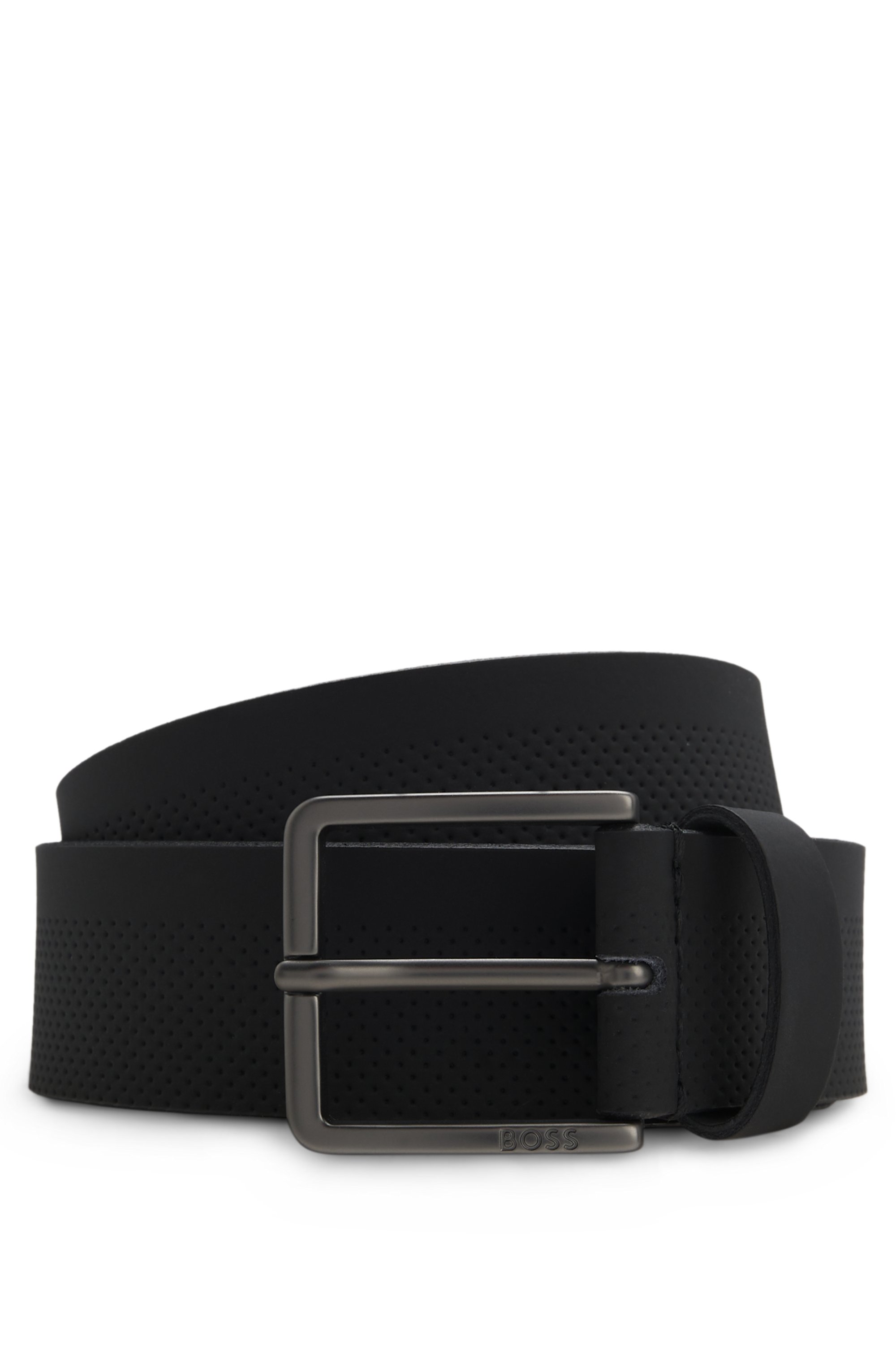 Italian-leather belt with perforated pattern