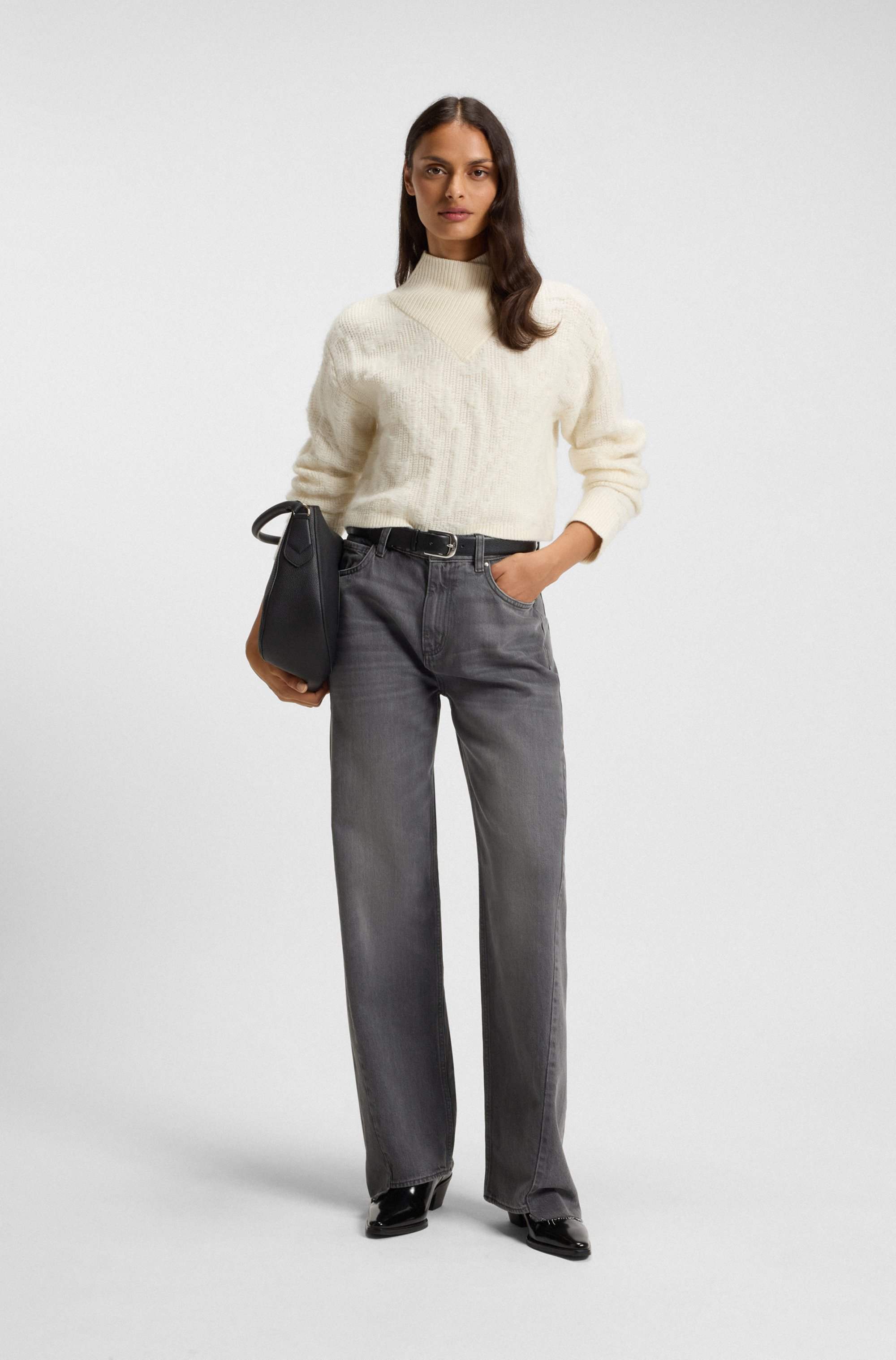 Boyfriend-fit jeans in grey rigid denim