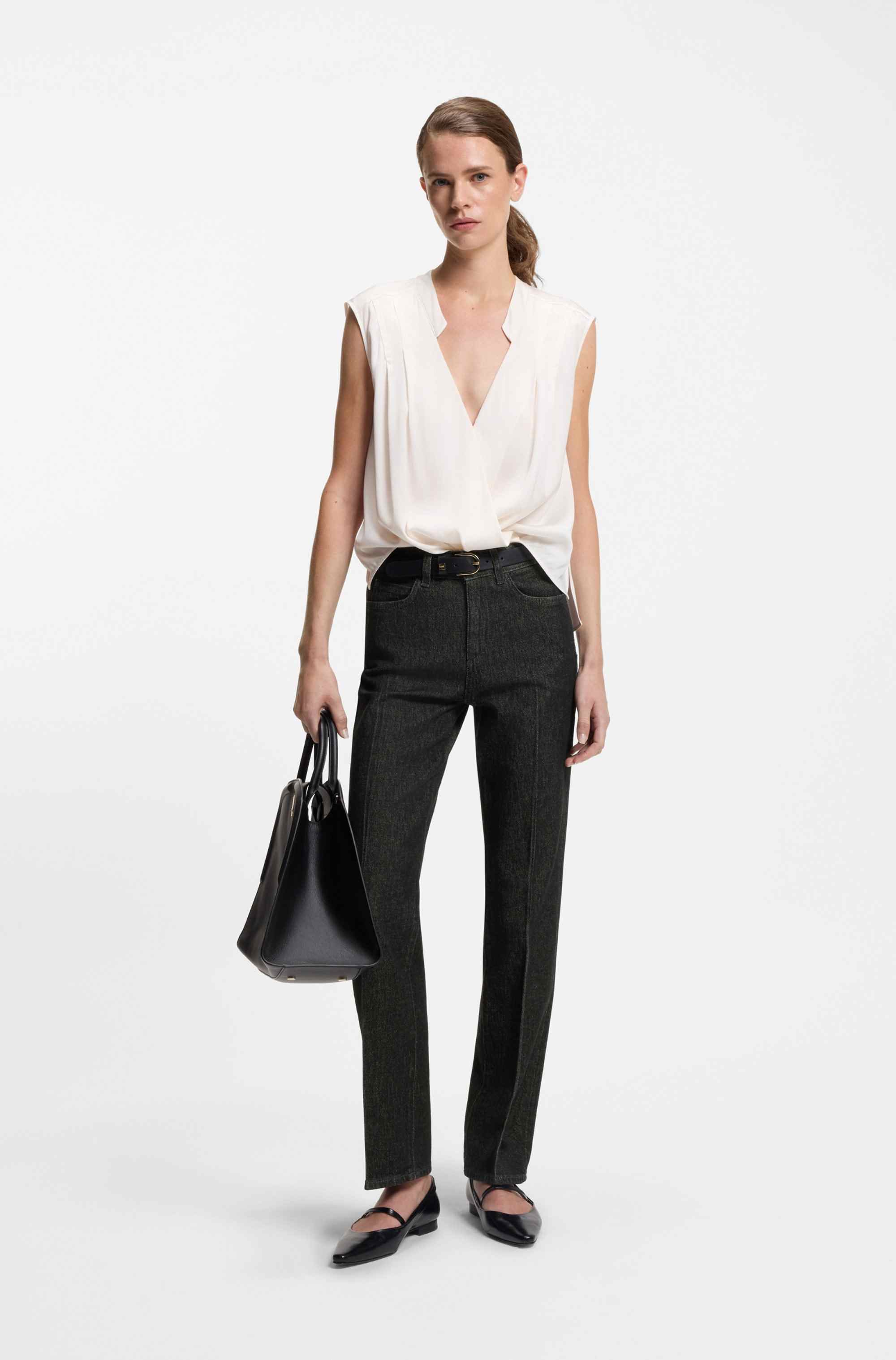 Slim-fit jeans in marble-structured black stretch denim