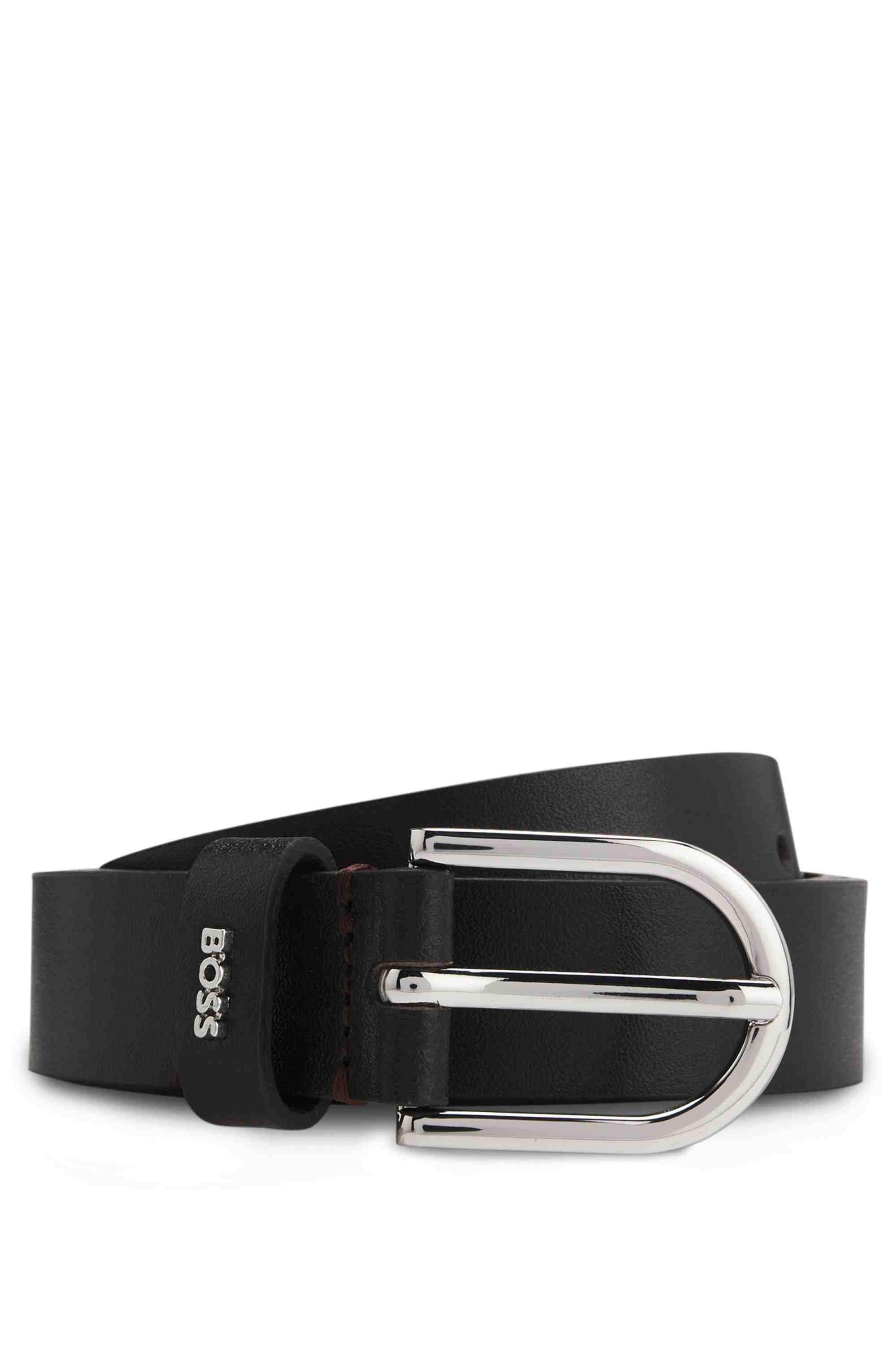 Italian-leather belt with logo keeper