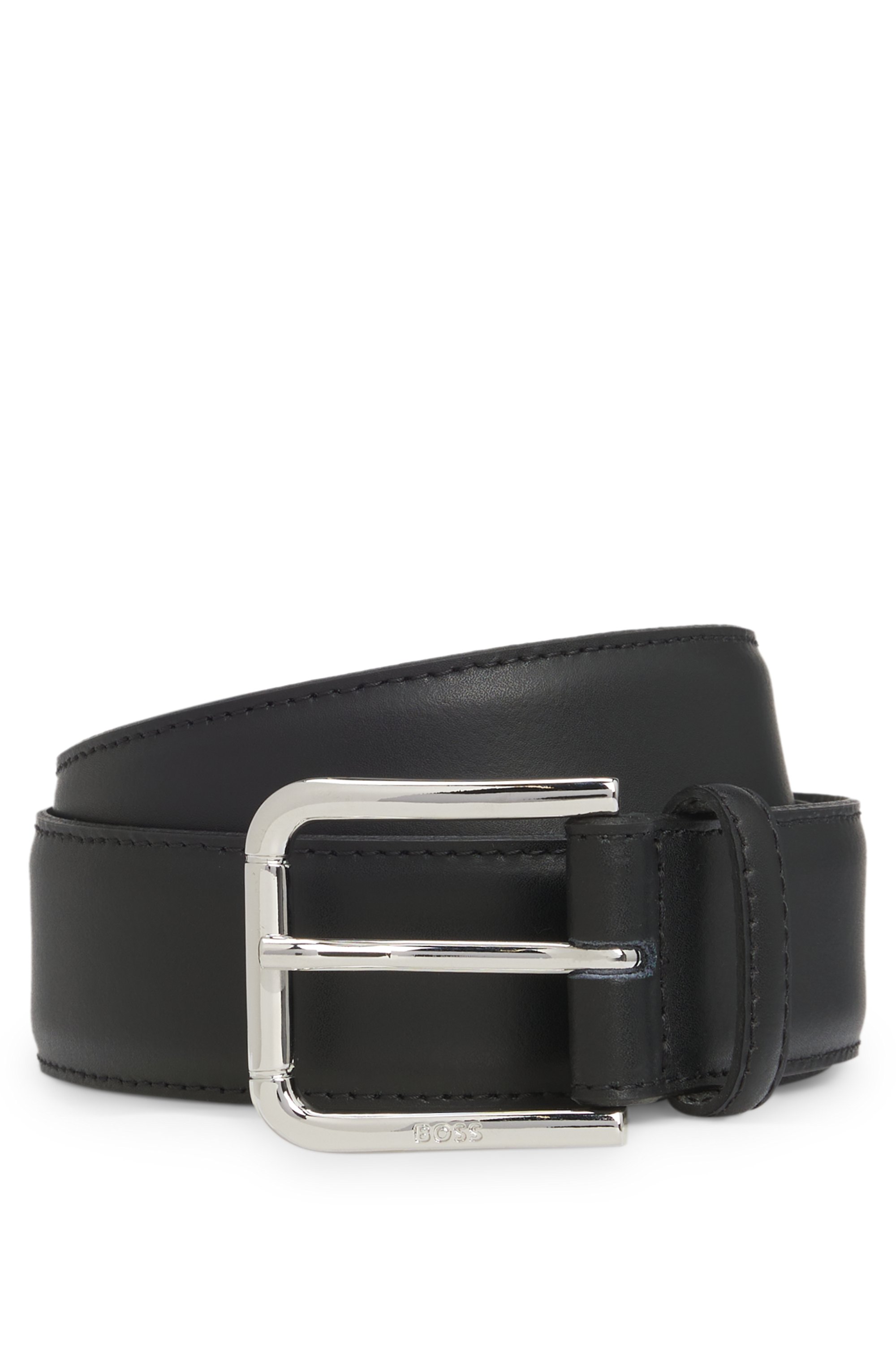 Italian-leather belt with logo-engraved pin buckle