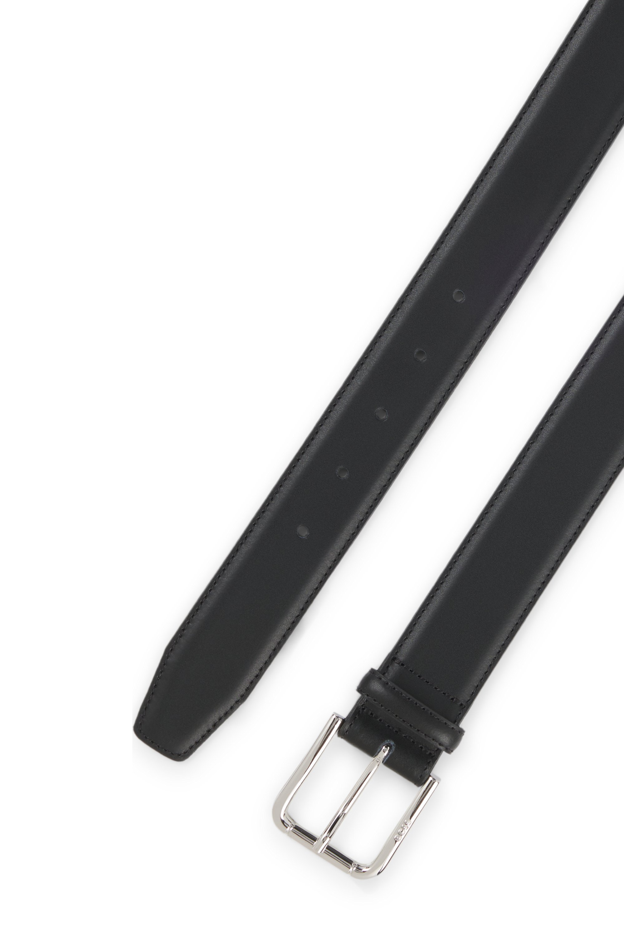 Italian-leather belt with logo-engraved pin buckle