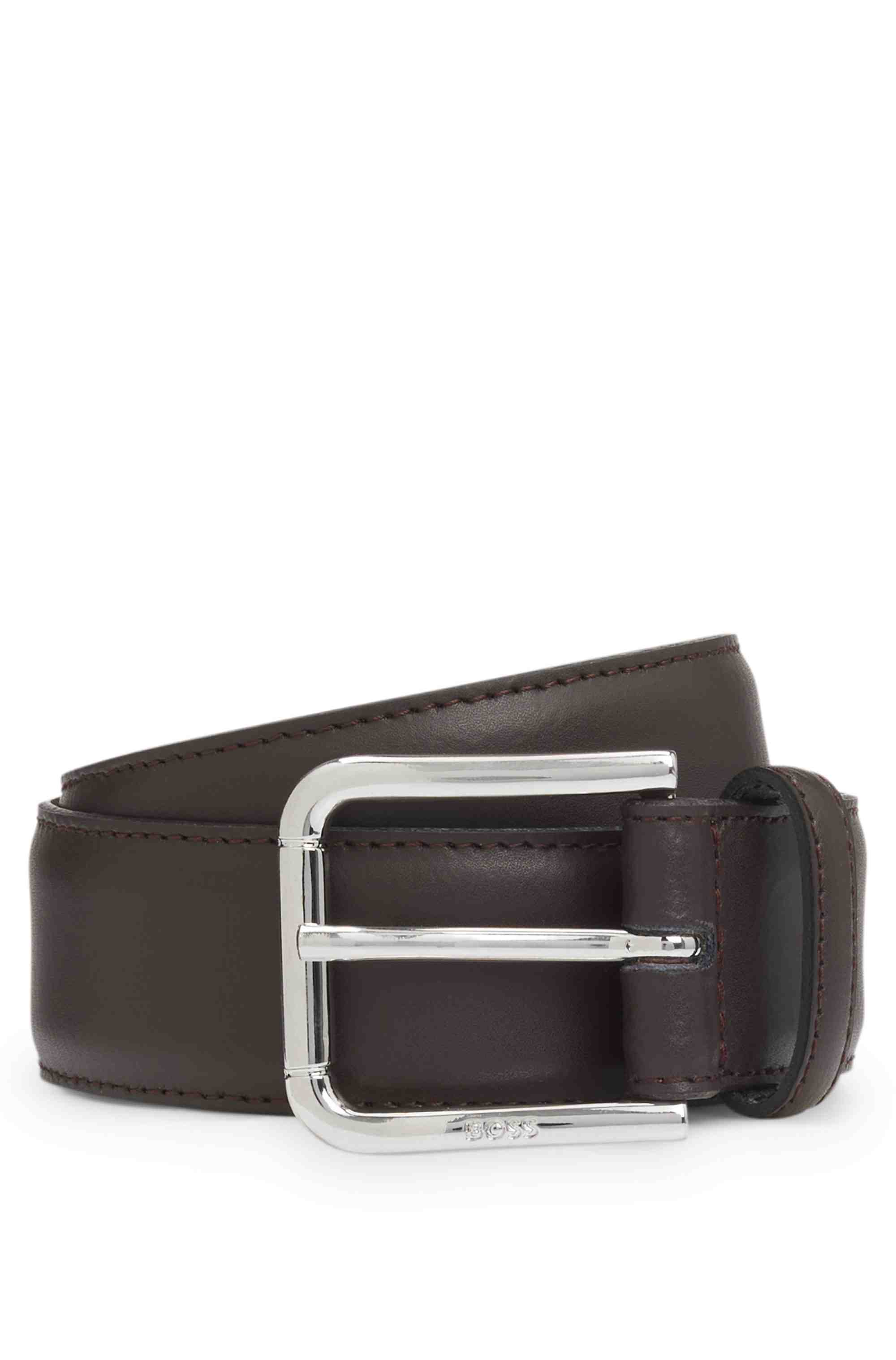 Italian-made leather belt with logo buckle
