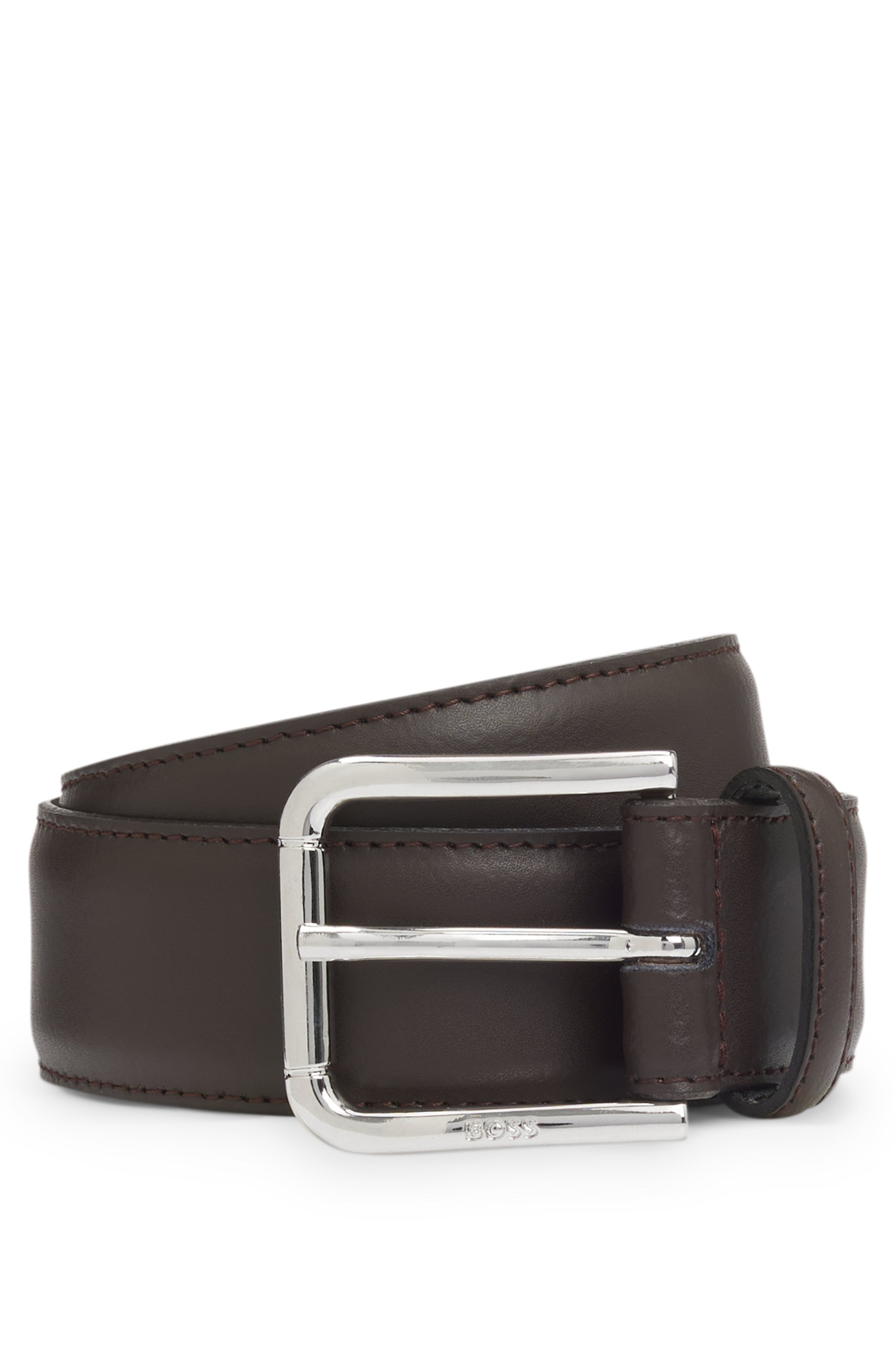Italian-leather belt with logo-engraved pin buckle