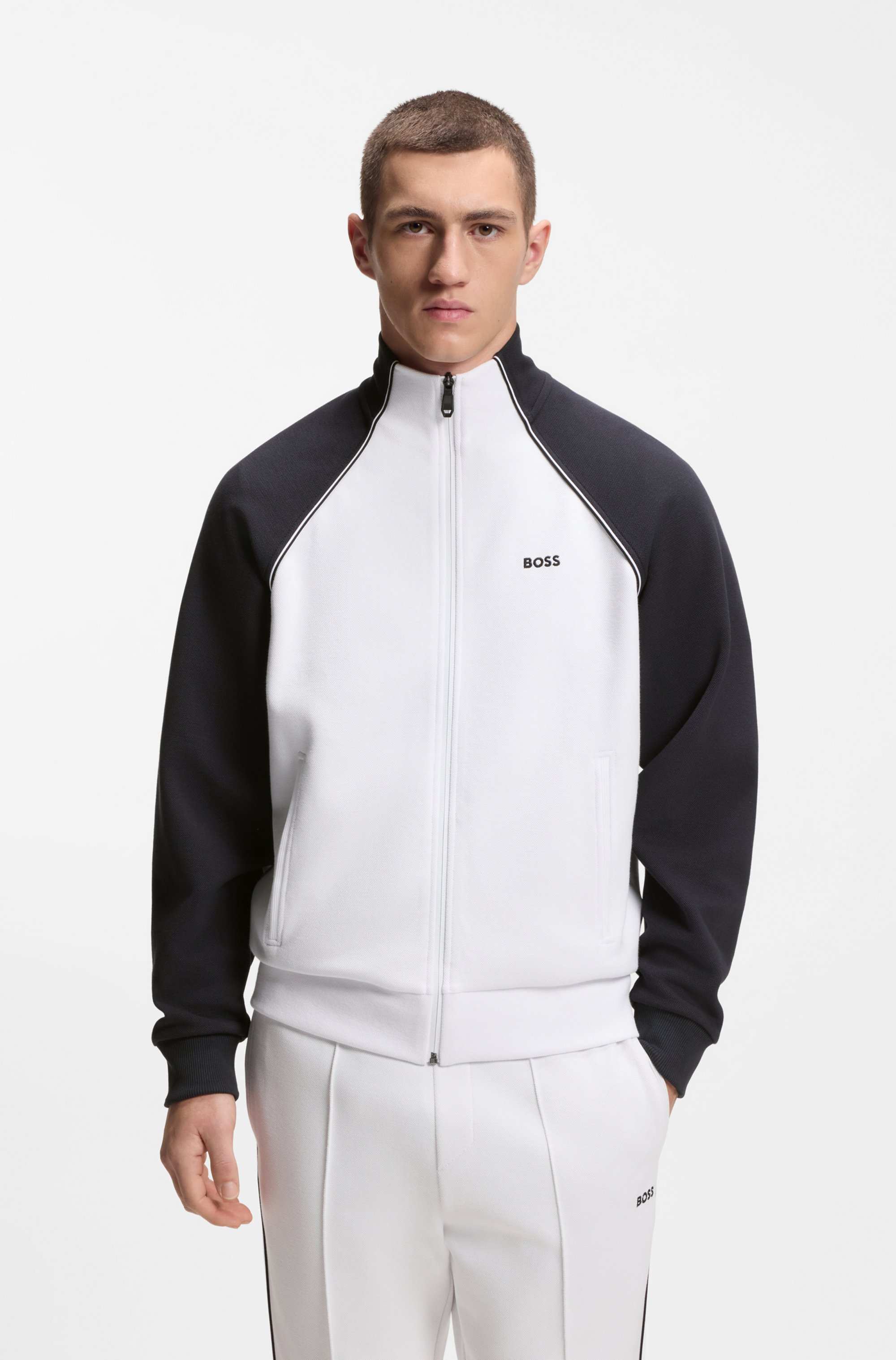 Cotton-blend sweatshirt with contrast piping