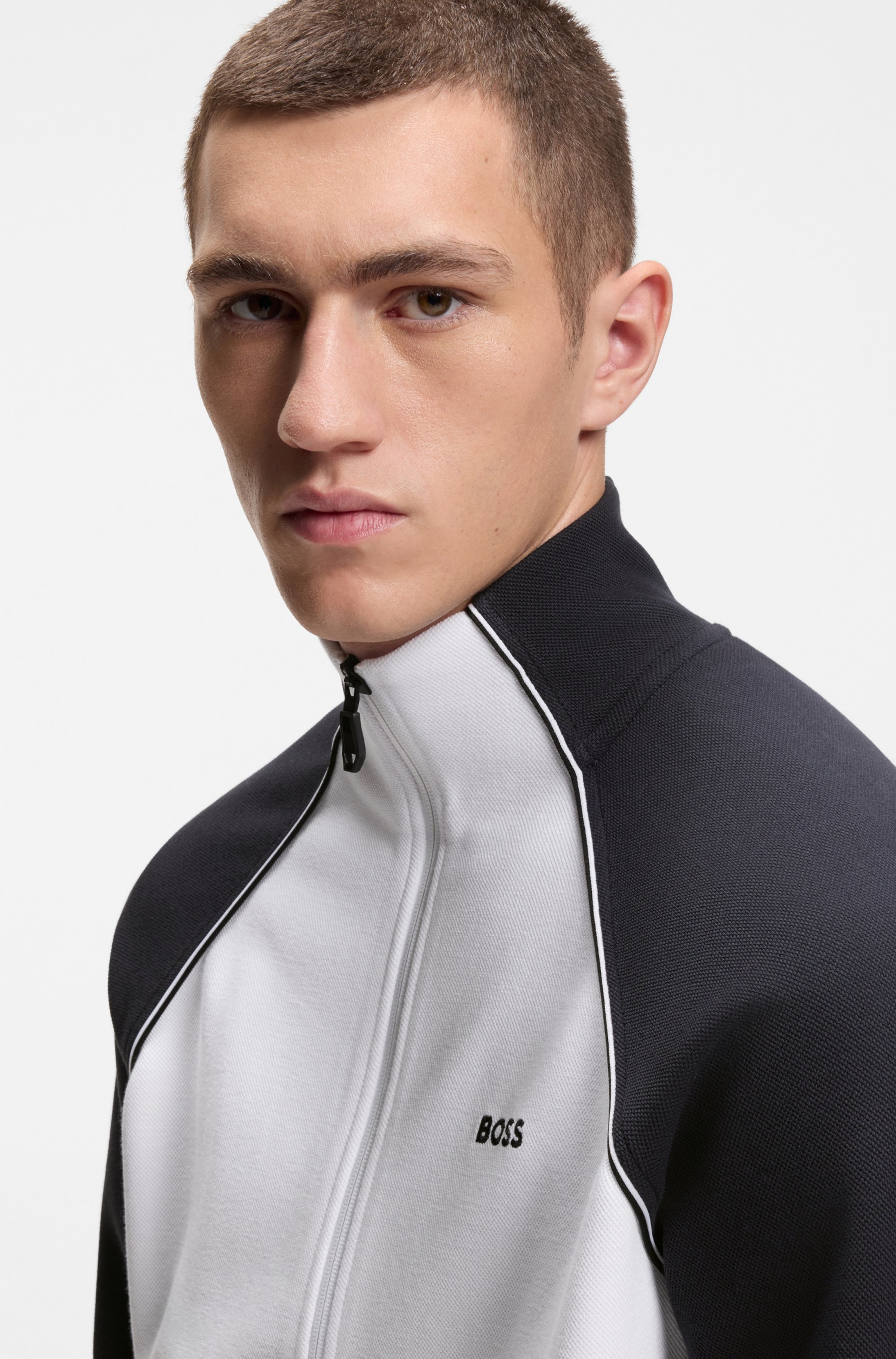 Cotton-blend sweatshirt with contrast piping