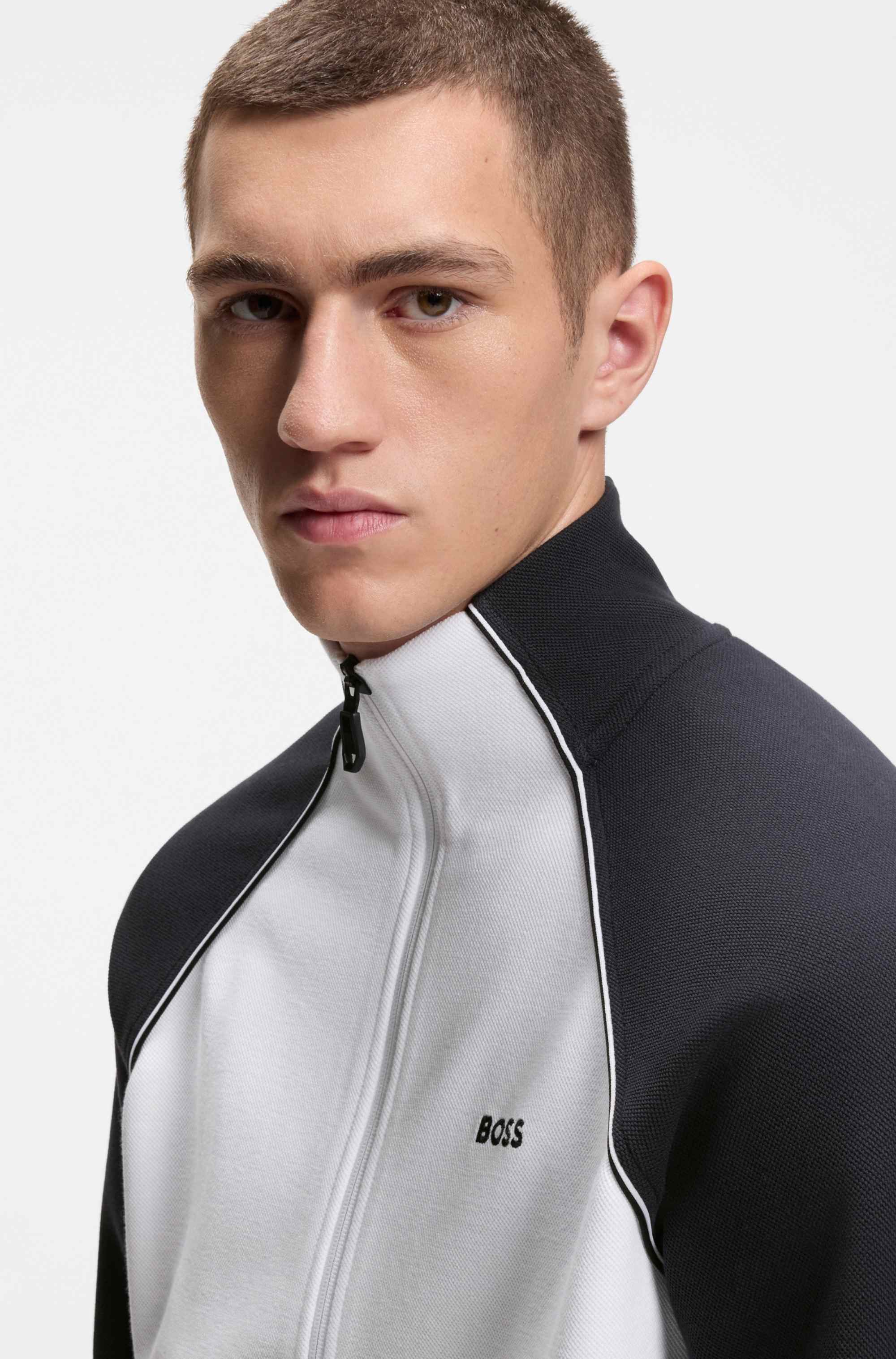 Cotton-blend sweatshirt with contrast piping