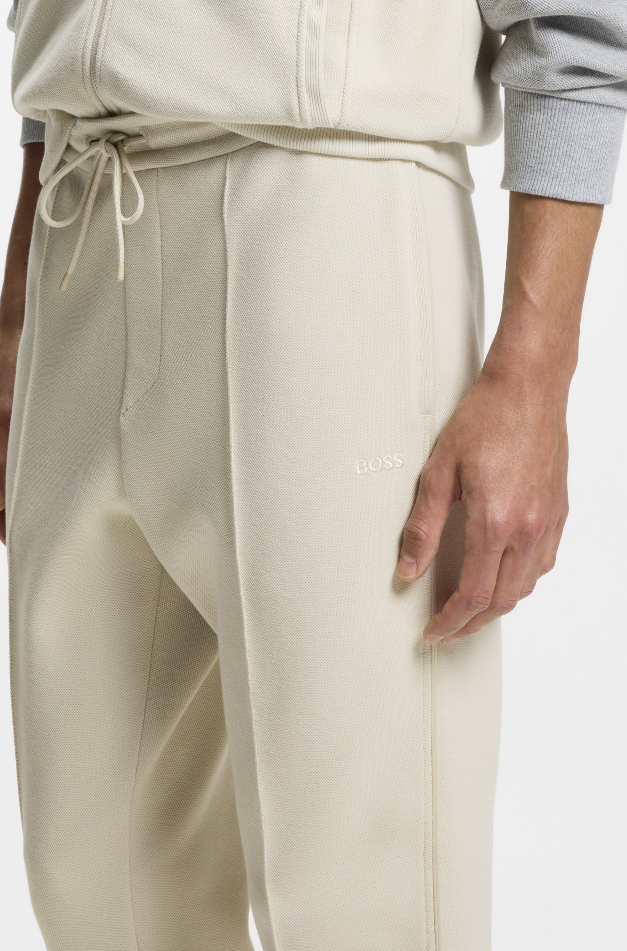 Cotton-blend tracksuit bottoms with piping details