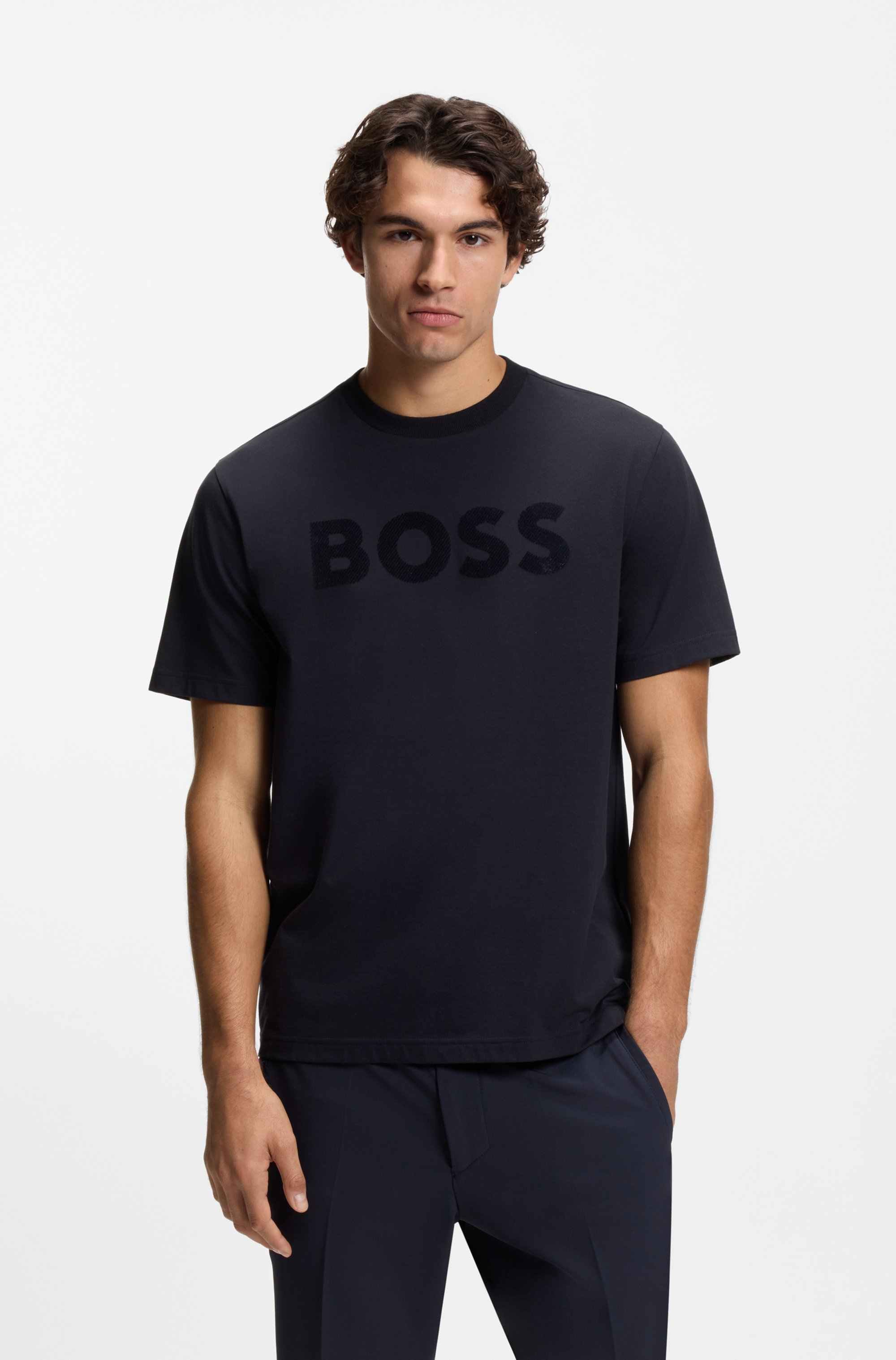 Relaxed-fit T-shirt in stretch cotton with tonal logo