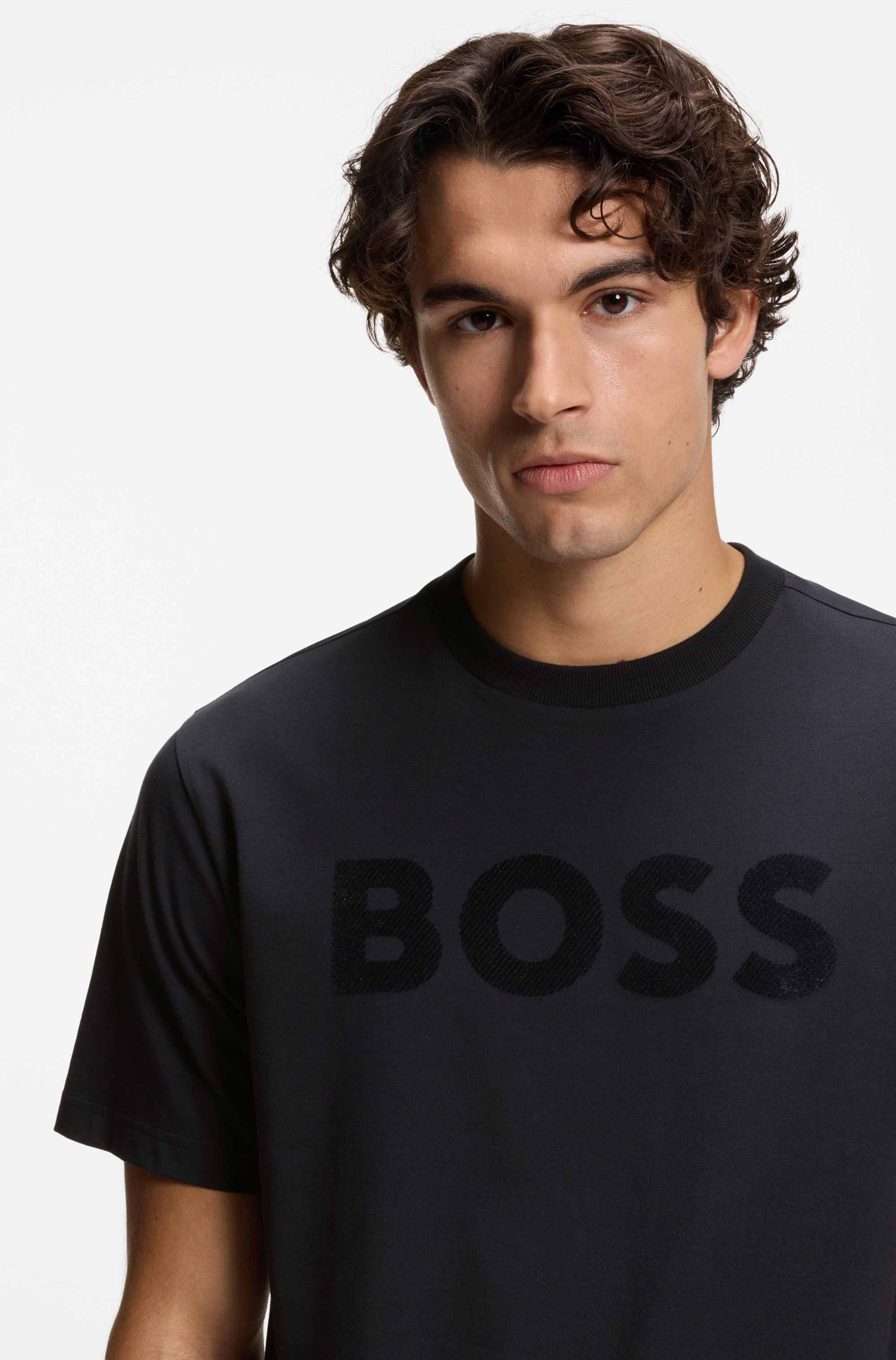 Relaxed-fit T-shirt in stretch cotton with tonal logo