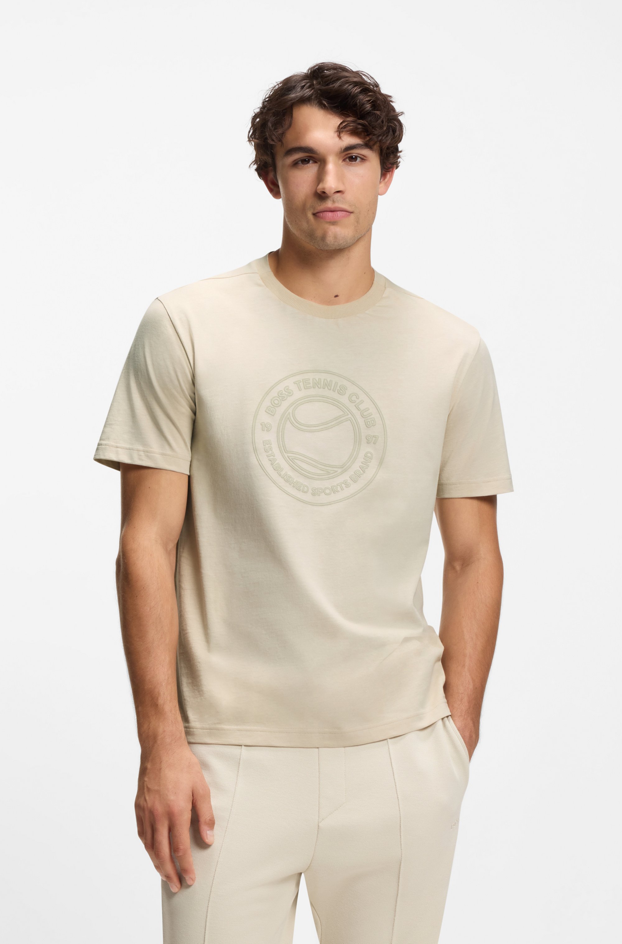 Cotton-jersey T-shirt with tennis-themed artwork