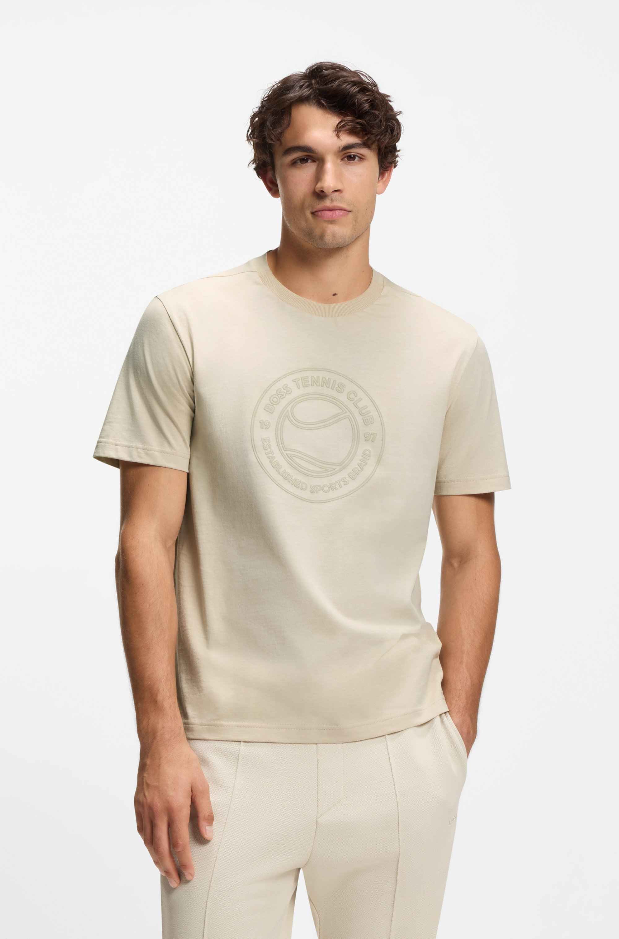 Cotton-jersey T-shirt with tennis-themed artwork