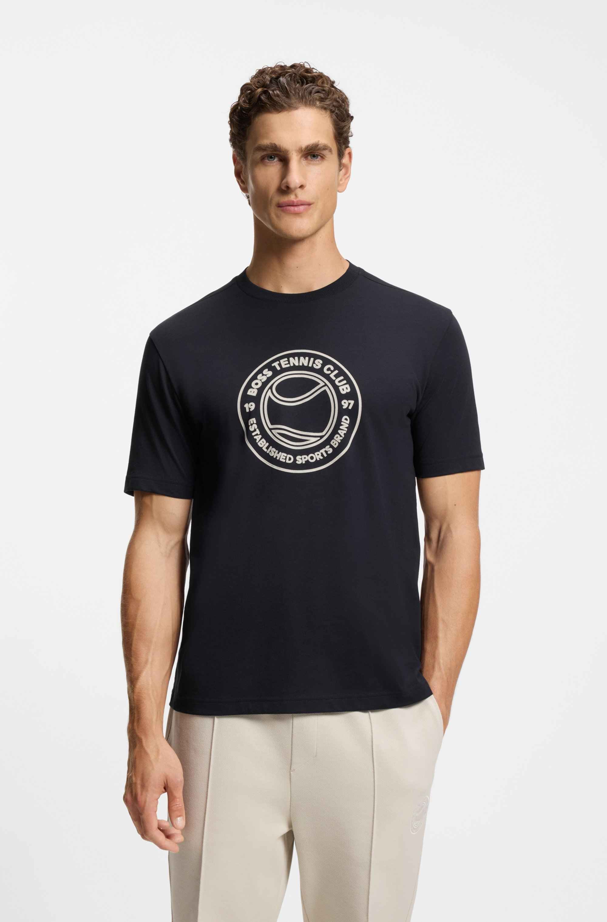 Cotton-jersey T-shirt with tennis-themed artwork