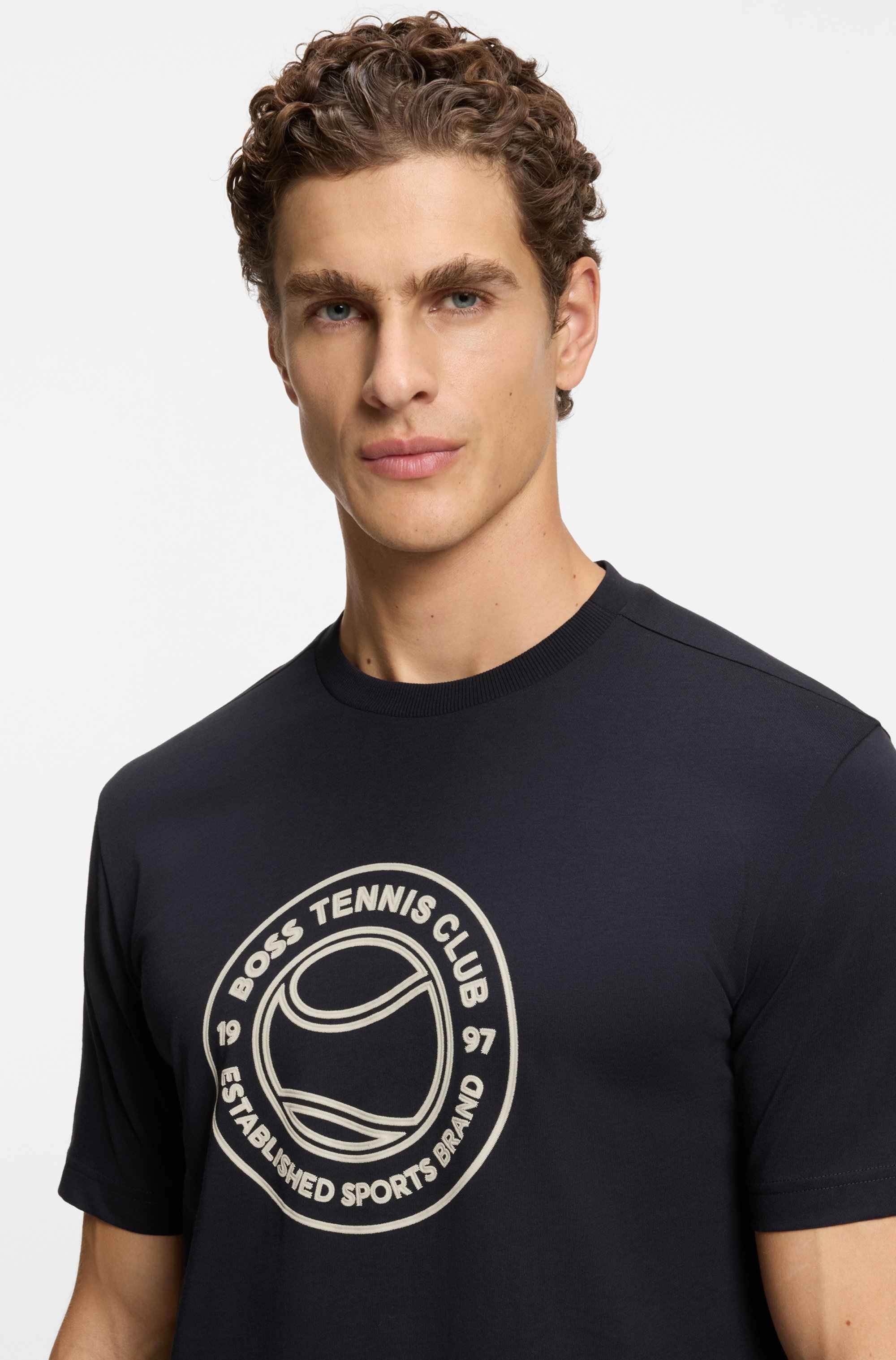 Cotton-jersey T-shirt with tennis-themed artwork