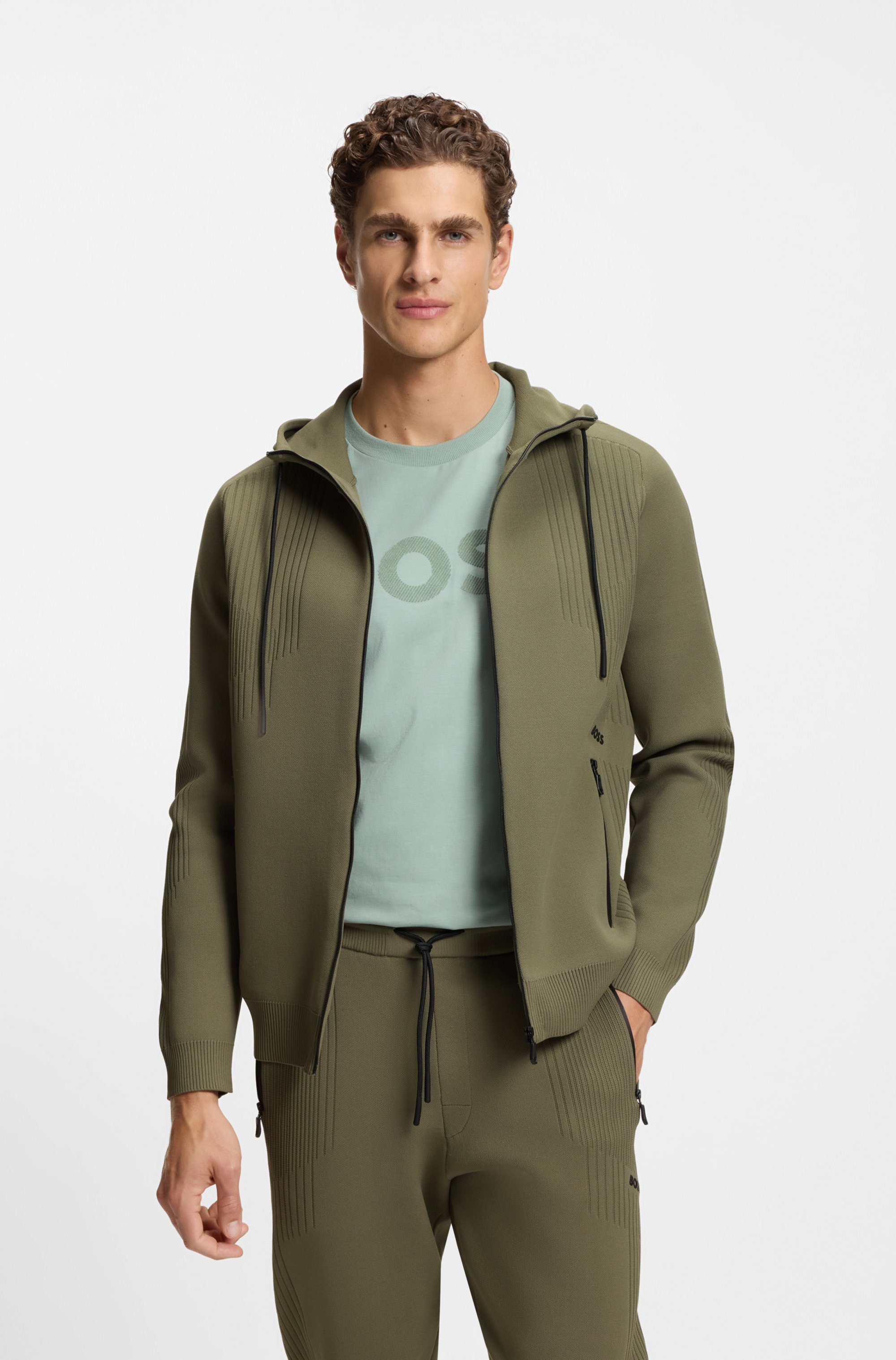 Regular-fit zip-up hoodie with jacquard stripes