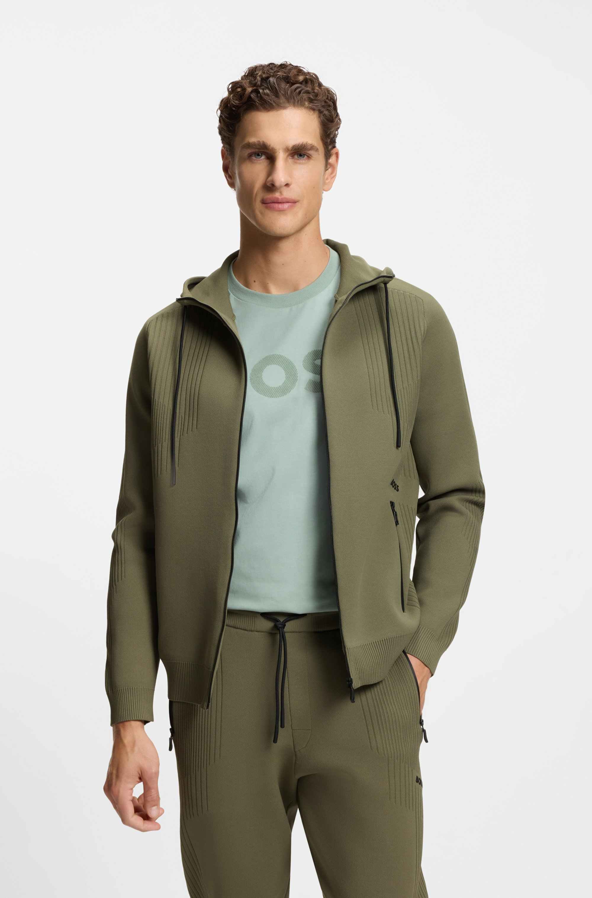 Regular-fit zip-up hoodie with jacquard stripes