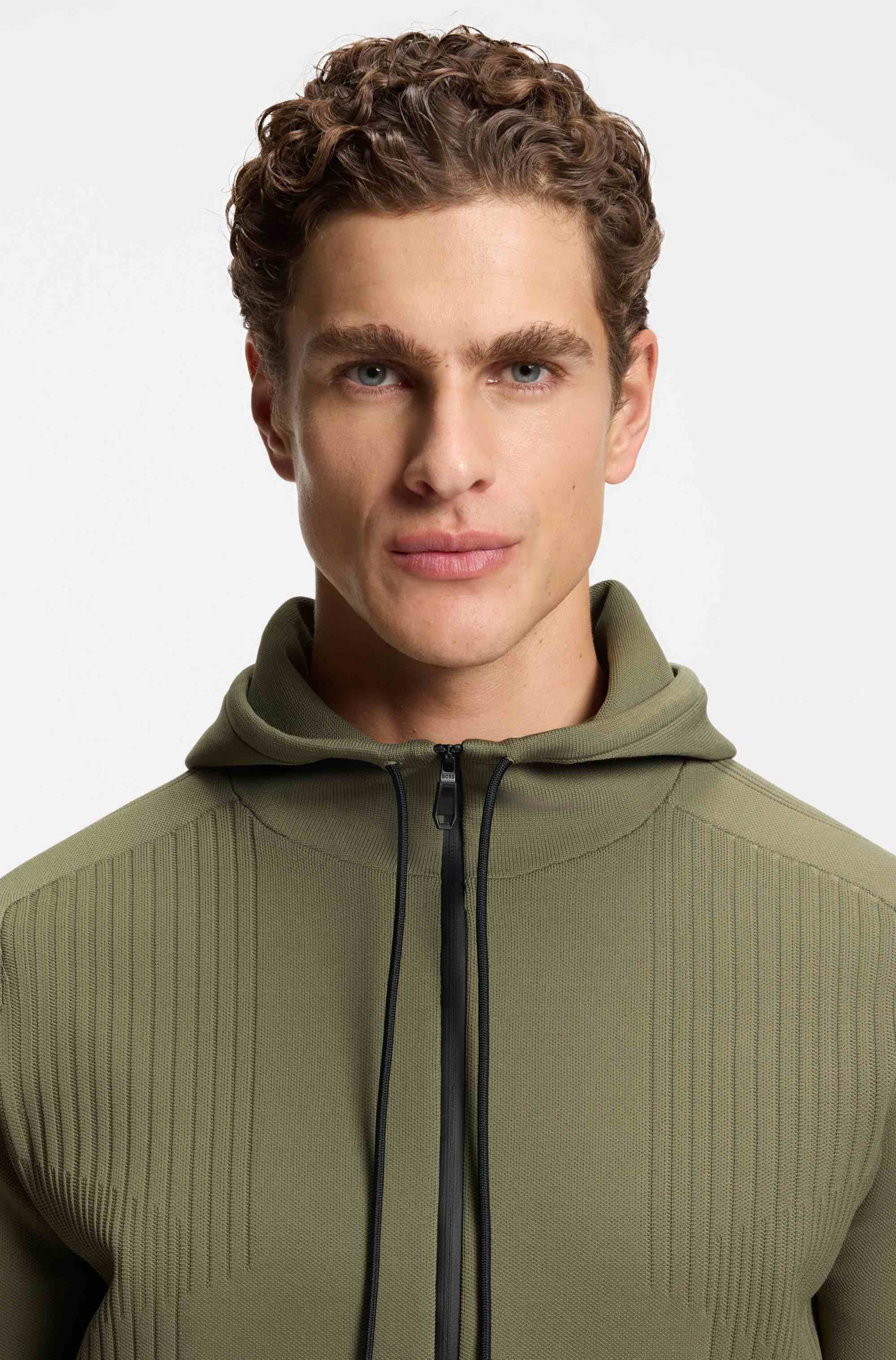 Regular-fit zip-up hoodie with jacquard stripes