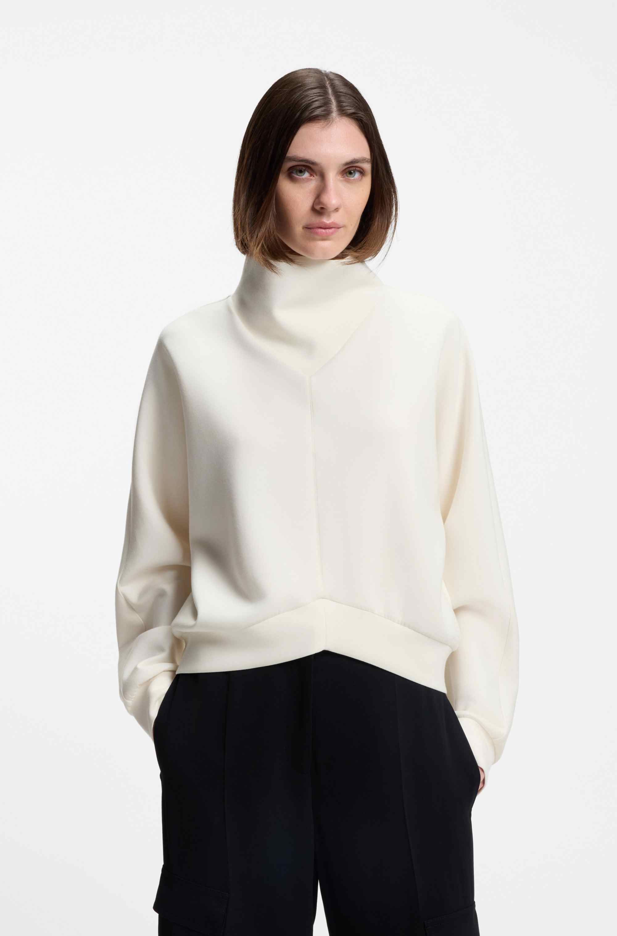 Loose-fit sweatshirt with draped funnel neck