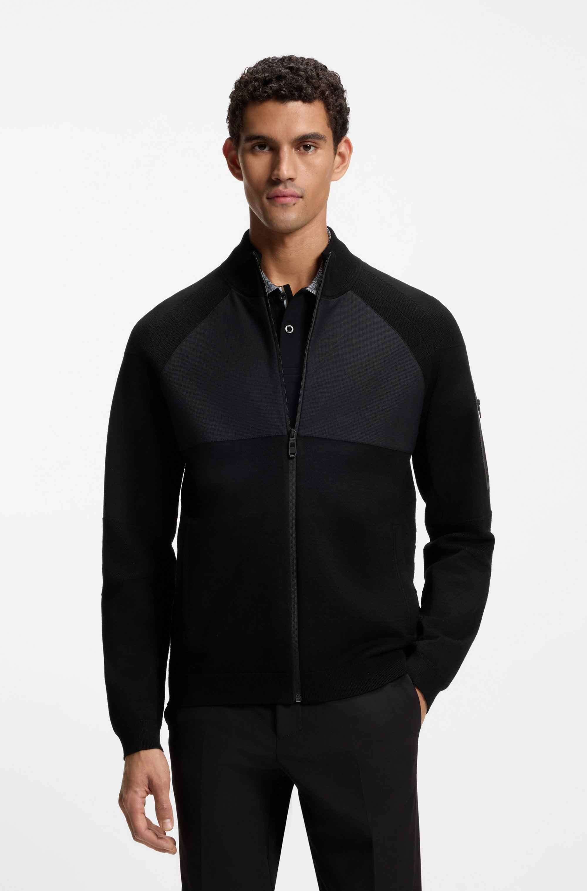 Knitted hybrid jacket with waffle fabric