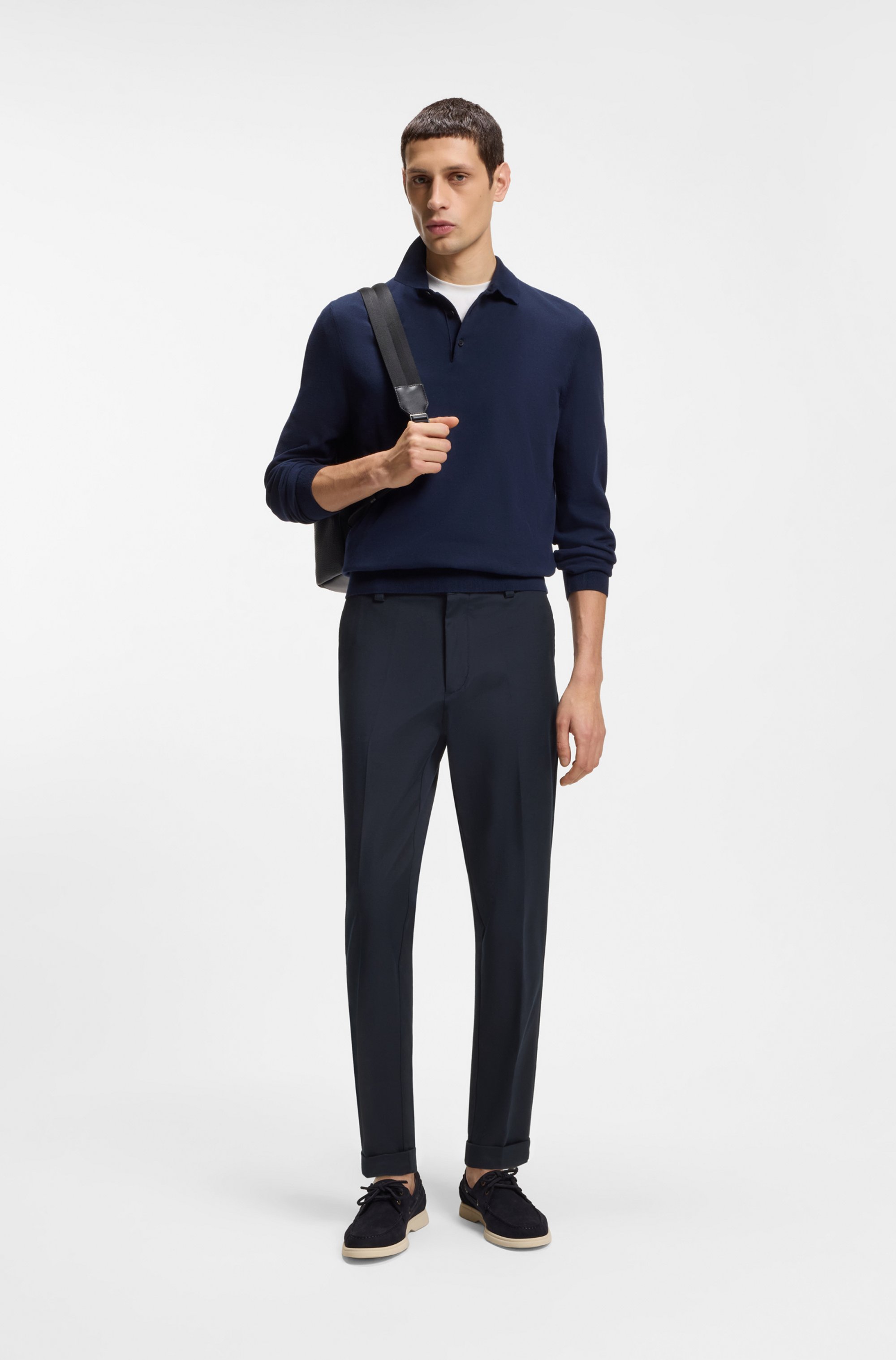 Modern-fit trousers in easy-iron cotton-blend twill