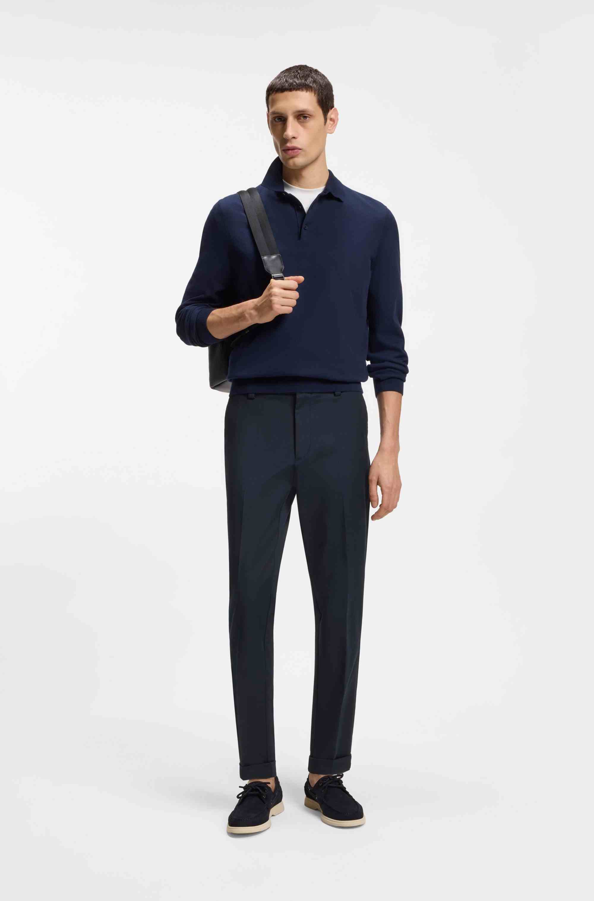 Modern-fit trousers in easy-iron cotton-blend twill