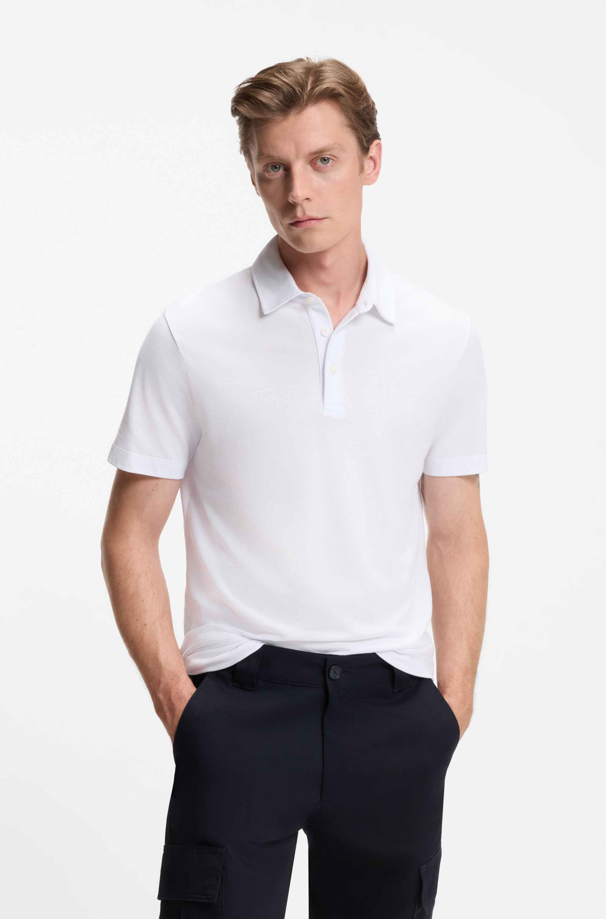 BECKHAM x BOSS polo shirt in cotton and silk