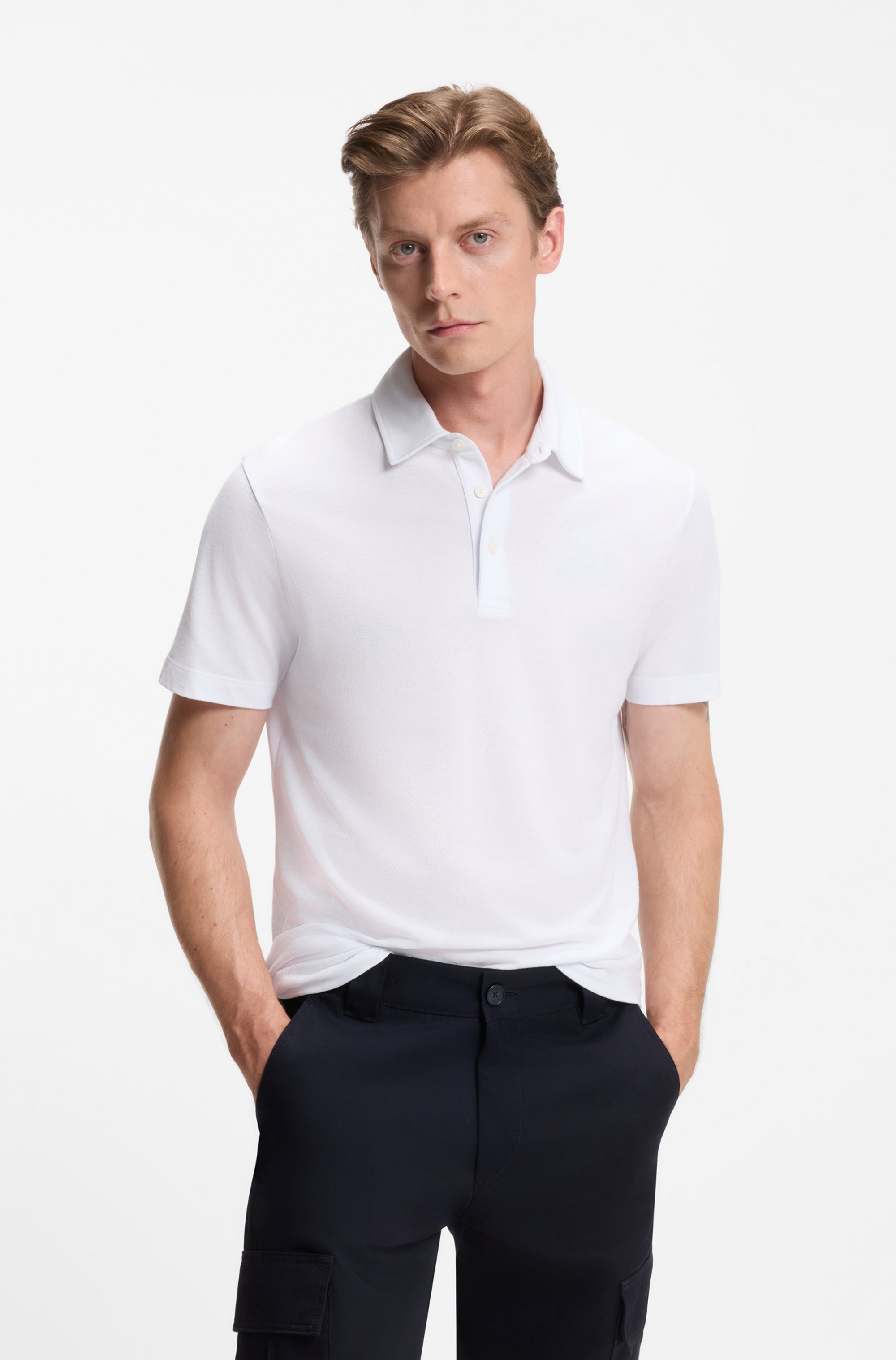 BECKHAM x BOSS polo shirt in cotton and silk