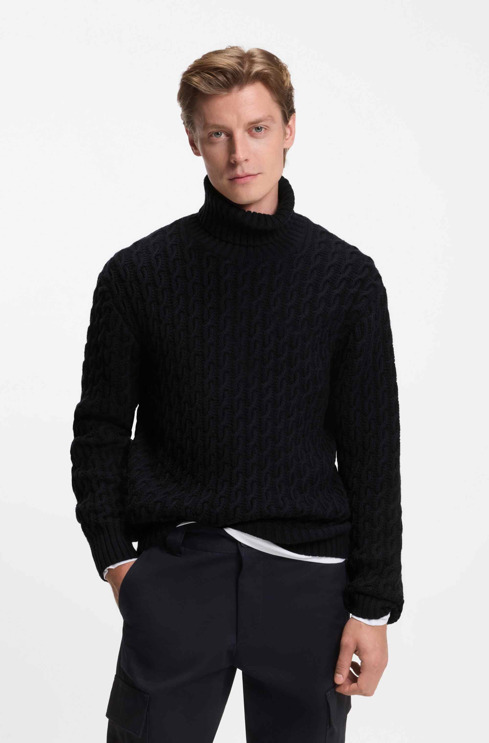 BECKHAM x BOSS cable-knit sweater in wool and cashmere