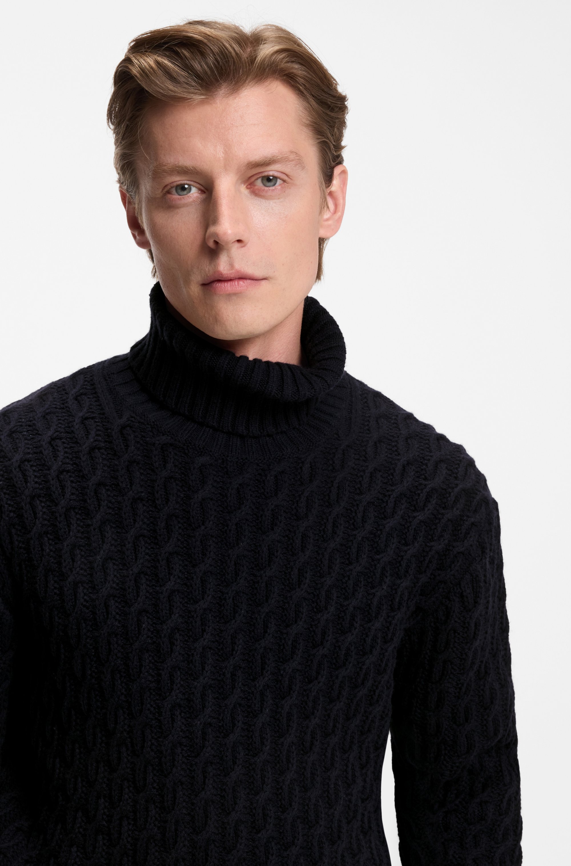 BECKHAM x BOSS cable-knit sweater in wool and cashmere