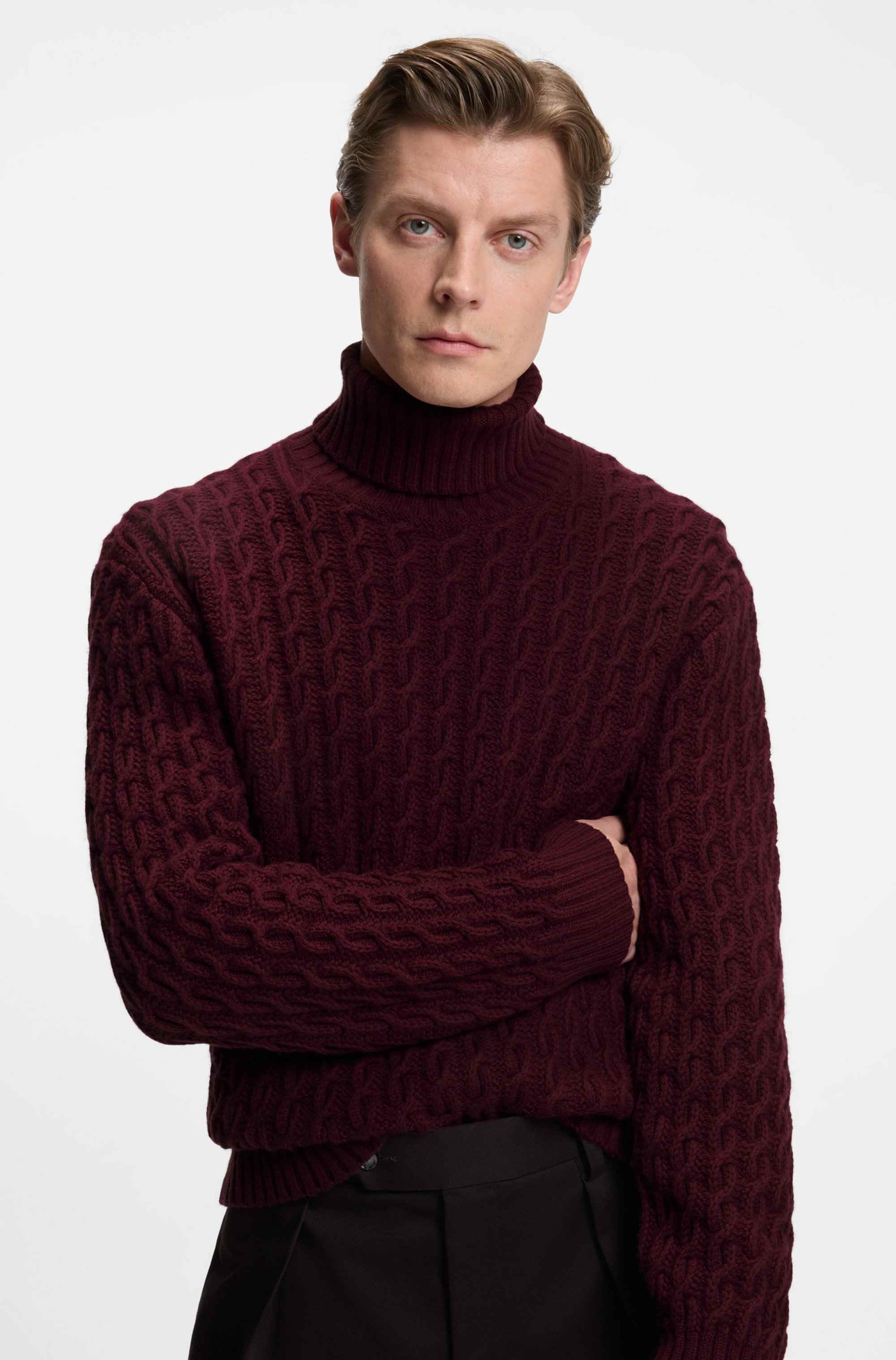 BECKHAM x BOSS cable-knit sweater in wool and cashmere