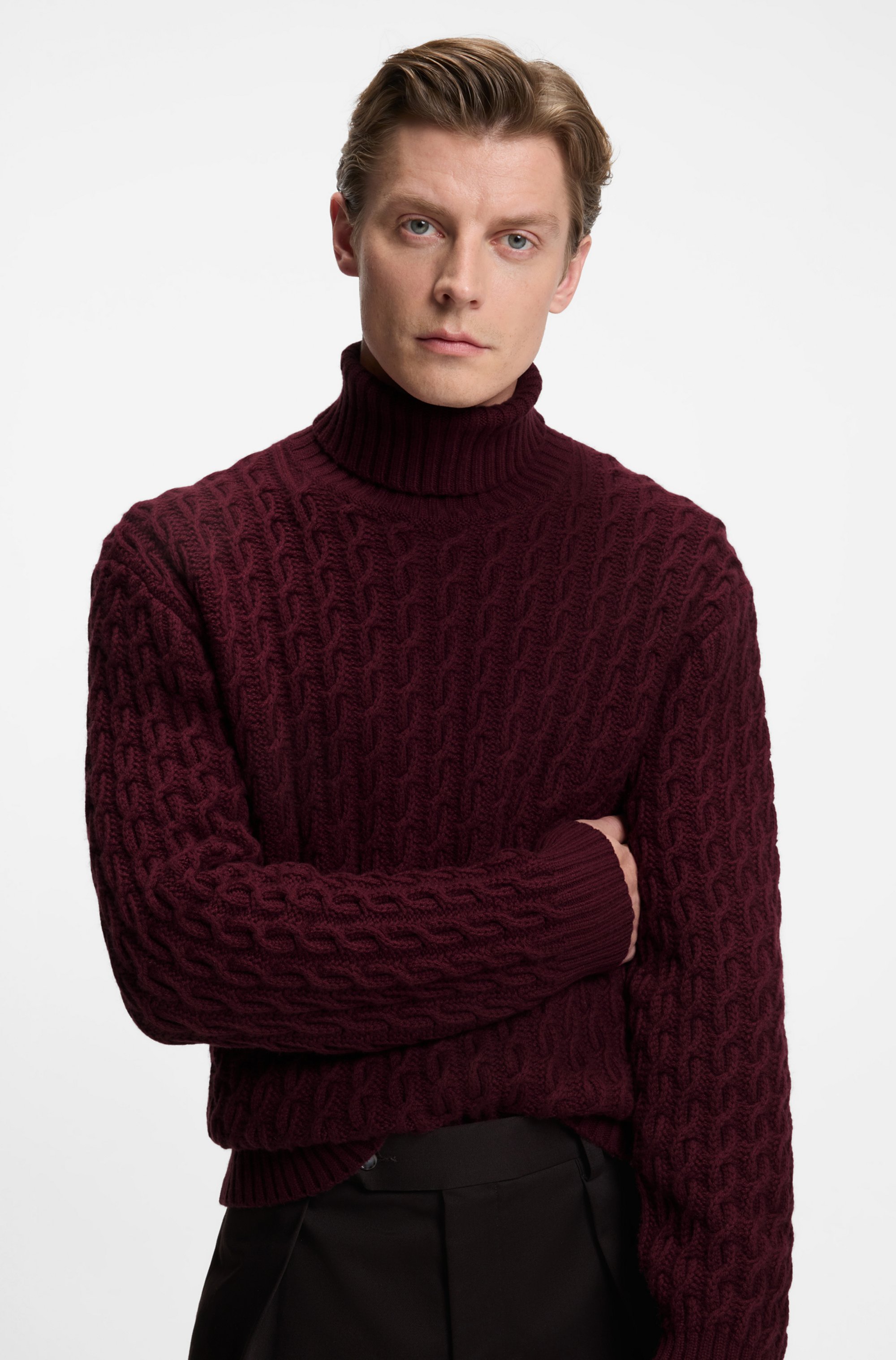 BECKHAM x BOSS cable-knit sweater in wool and cashmere