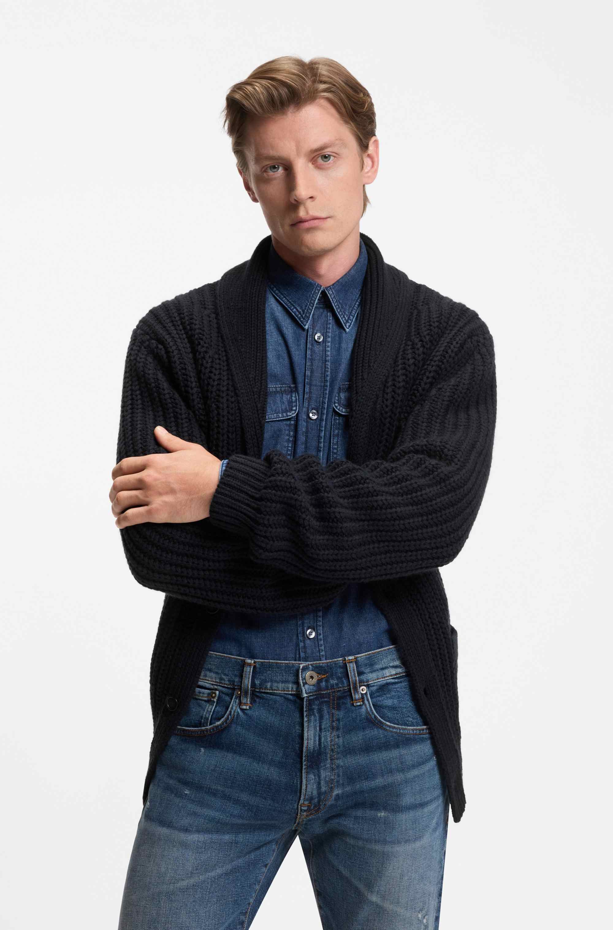 BECKHAM x BOSS relaxed-fit cardigan in wool and cashmere