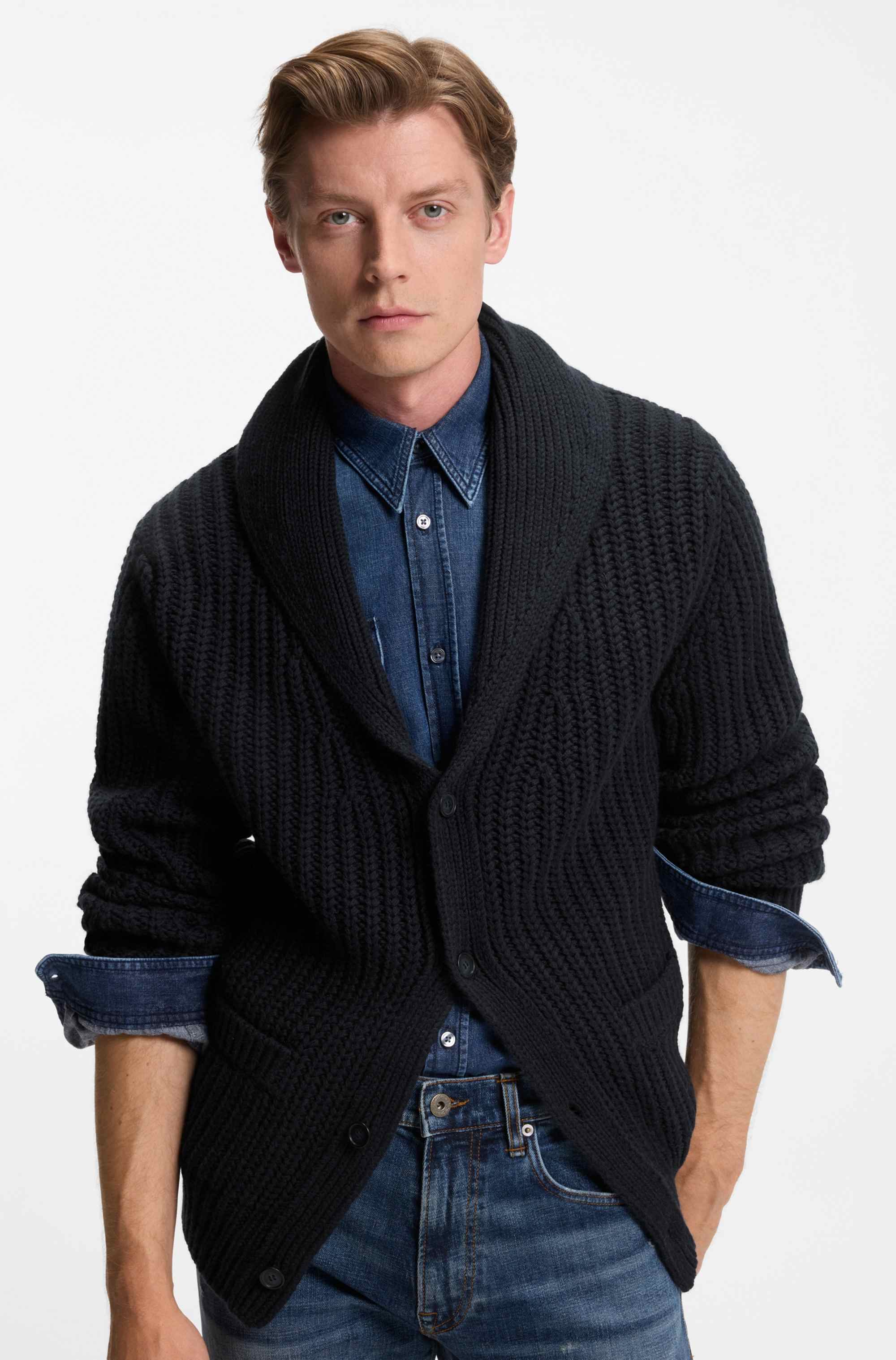 BECKHAM x BOSS relaxed-fit cardigan in wool and cashmere
