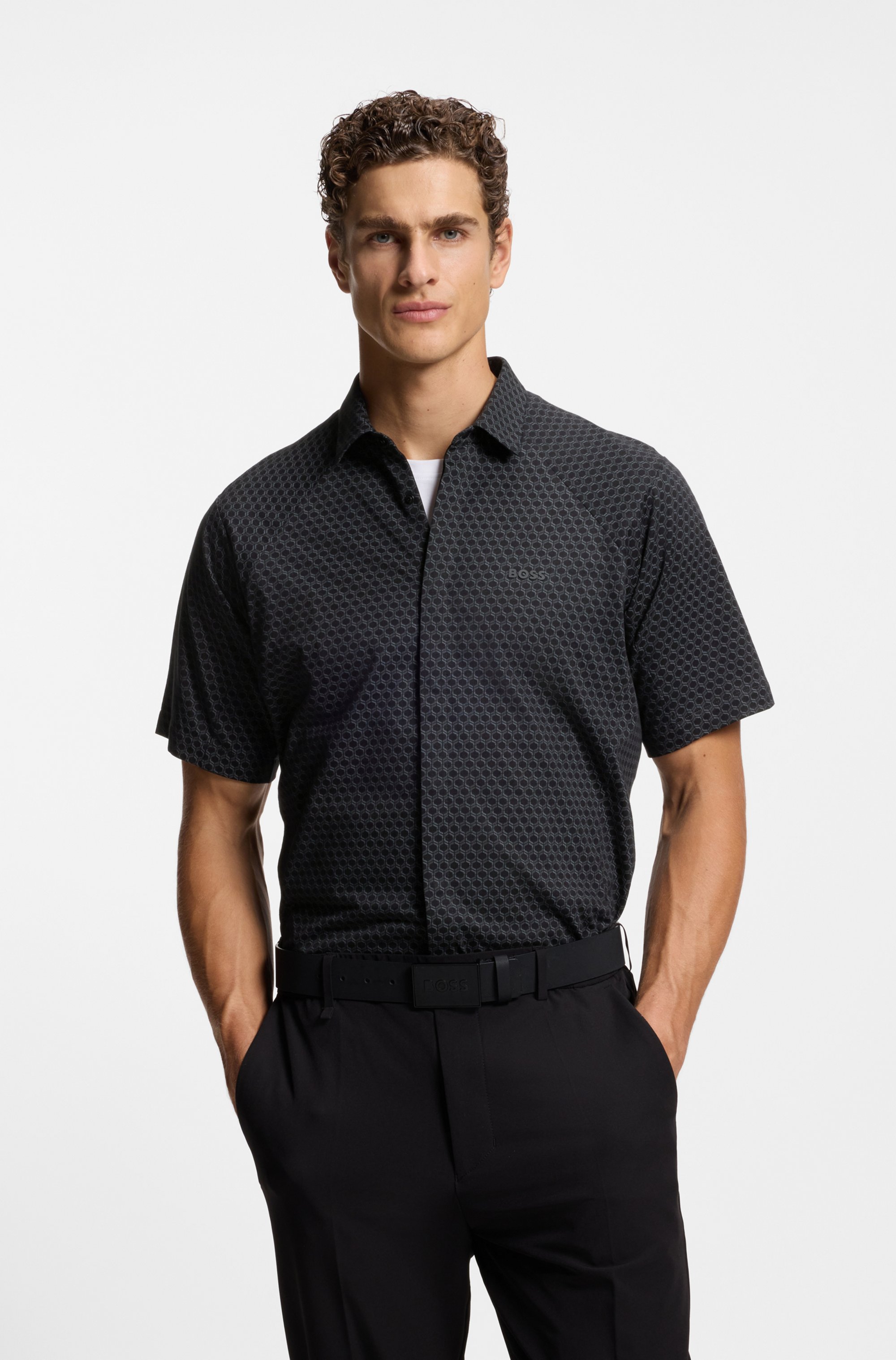 Regular-fit shirt in knitted cotton piqué