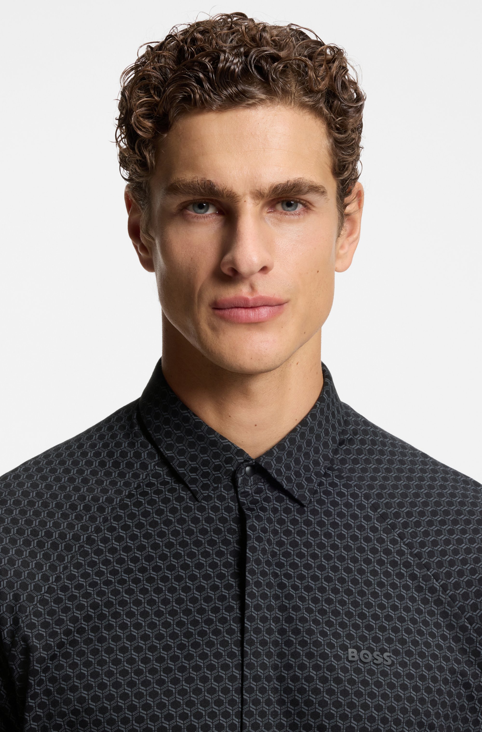 Regular-fit shirt in knitted cotton piqué