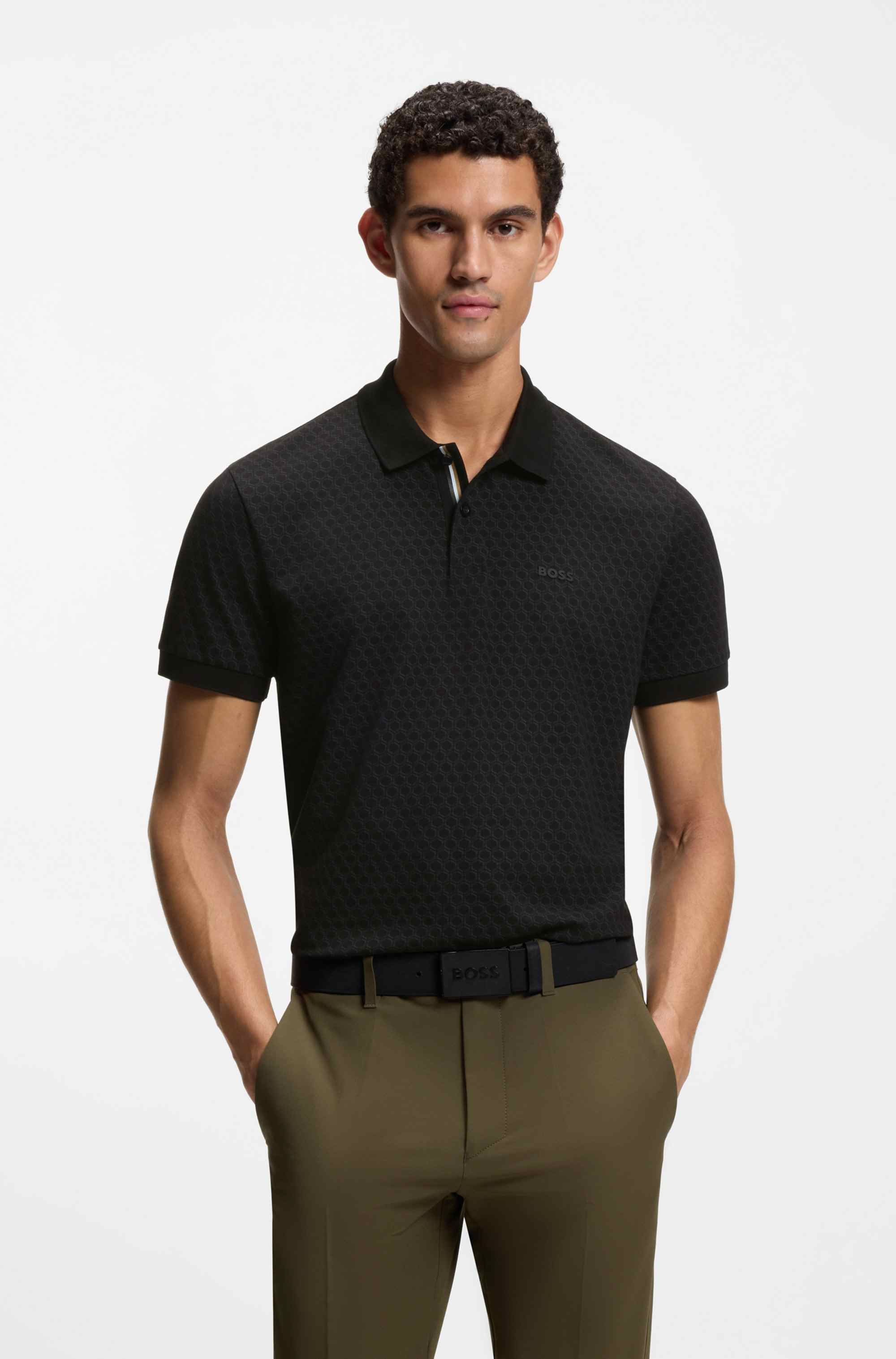 Cotton-piqué polo shirt with printed pattern