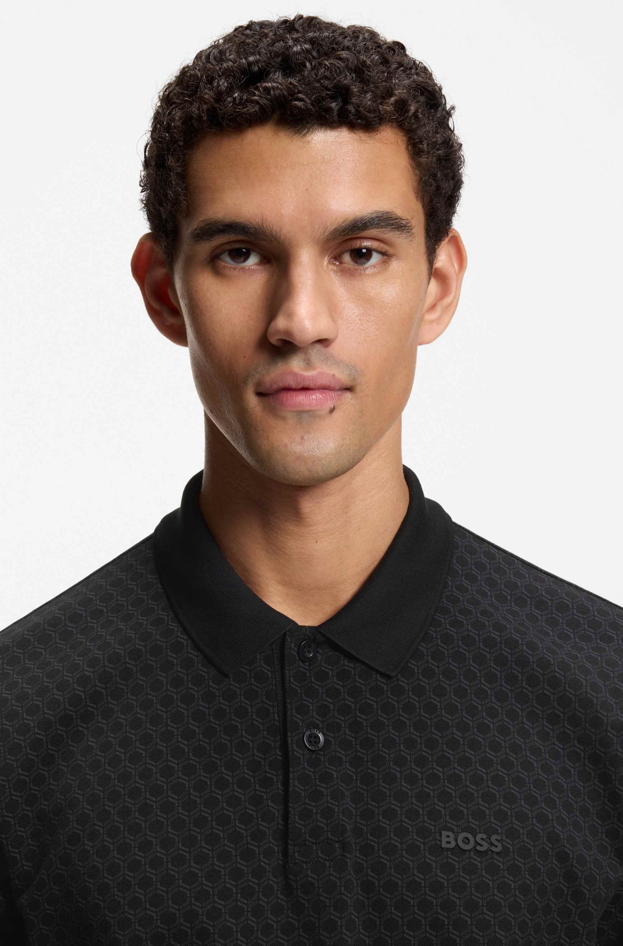 Cotton-piqué polo shirt with printed pattern