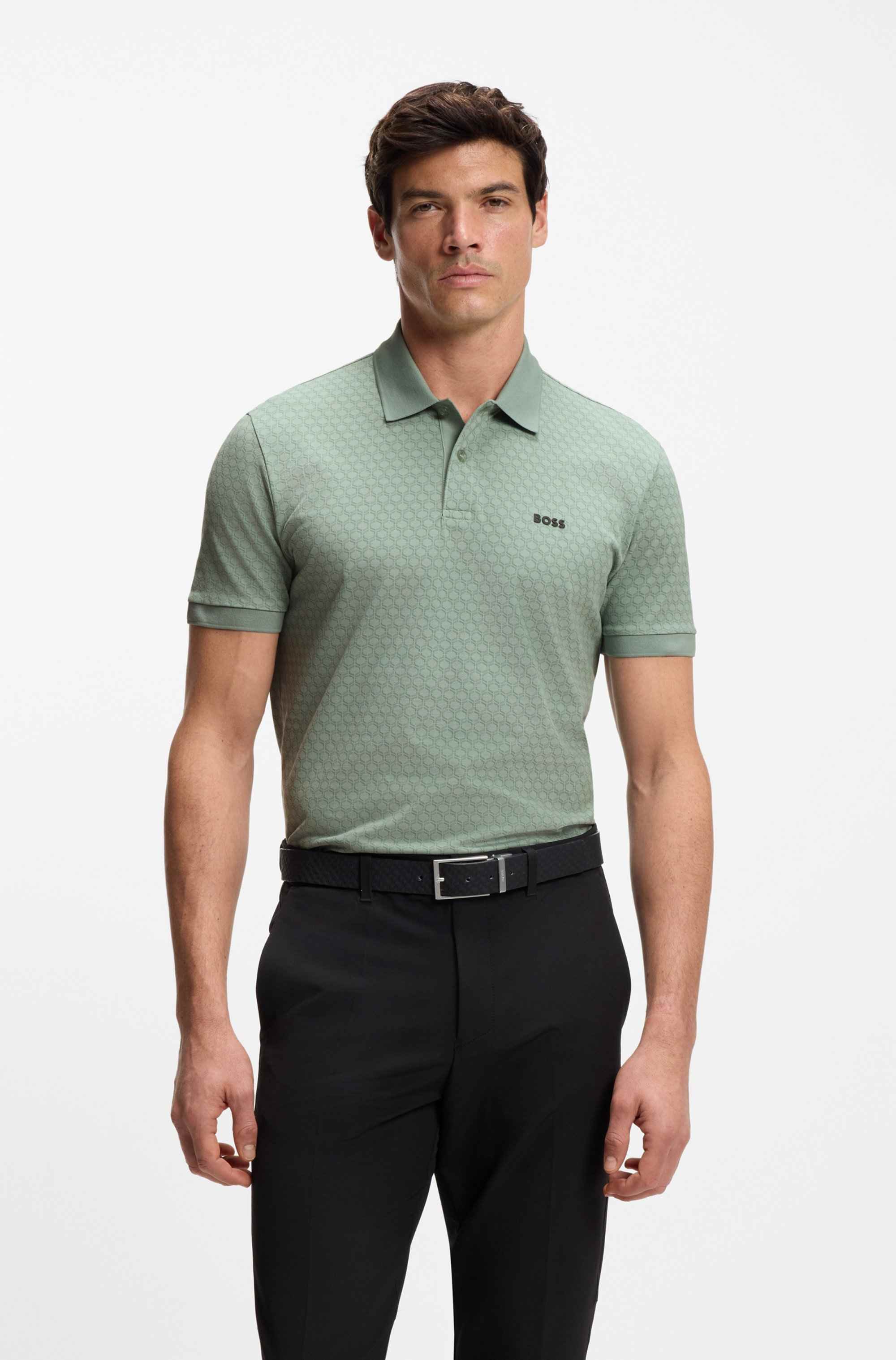 Cotton-piqué polo shirt with printed pattern