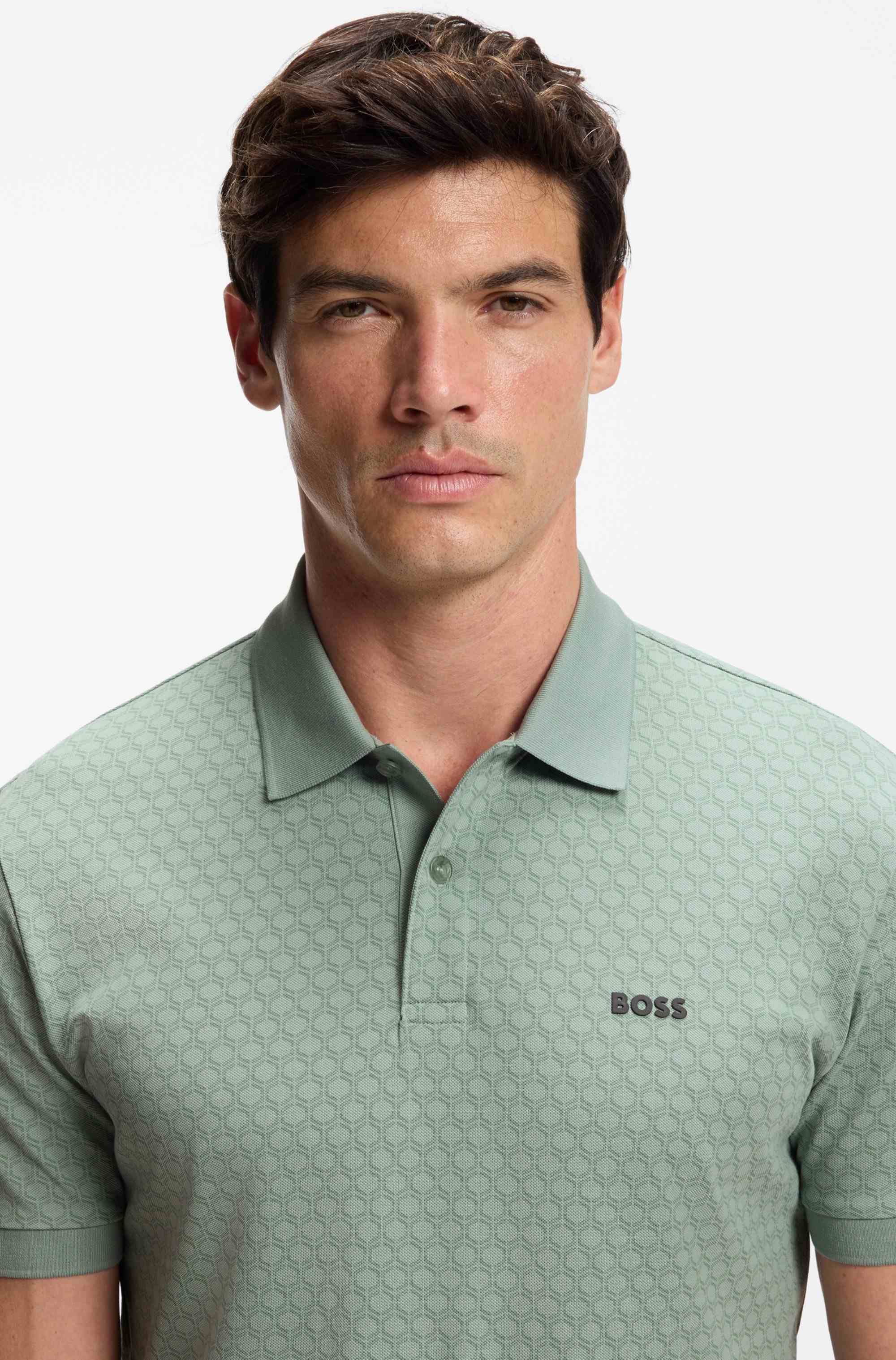 Cotton-piqué polo shirt with printed pattern