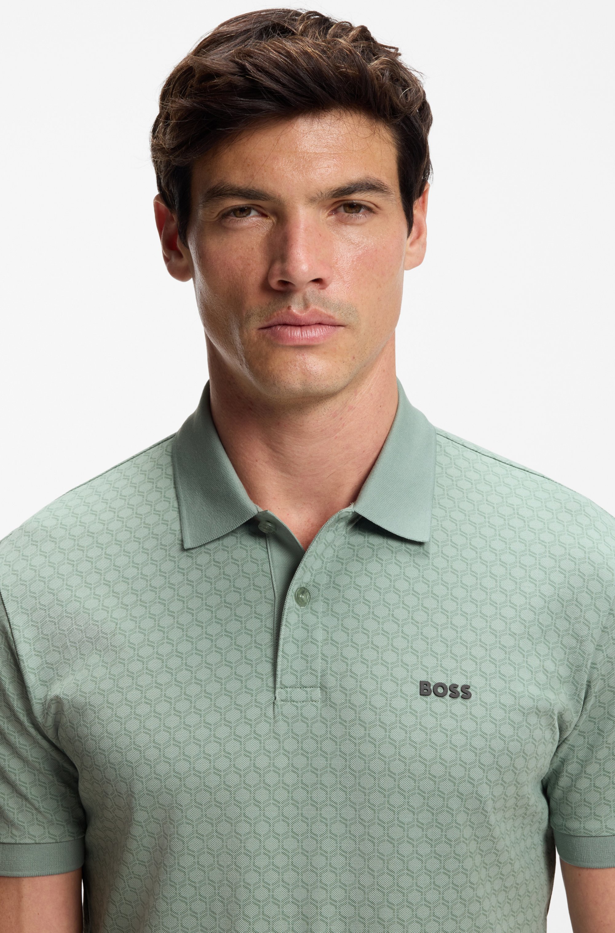 Cotton-piqué polo shirt with printed pattern