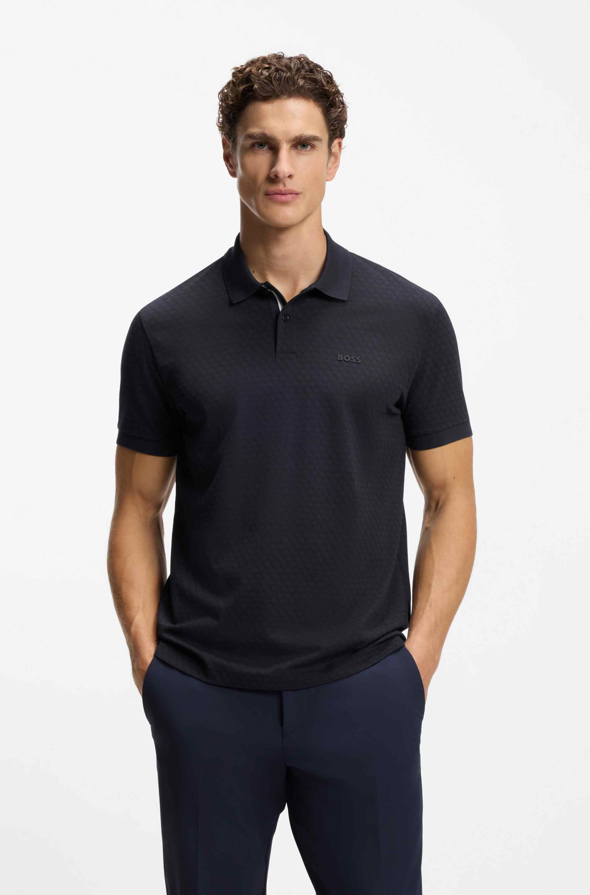 Cotton-piqué polo shirt with printed pattern