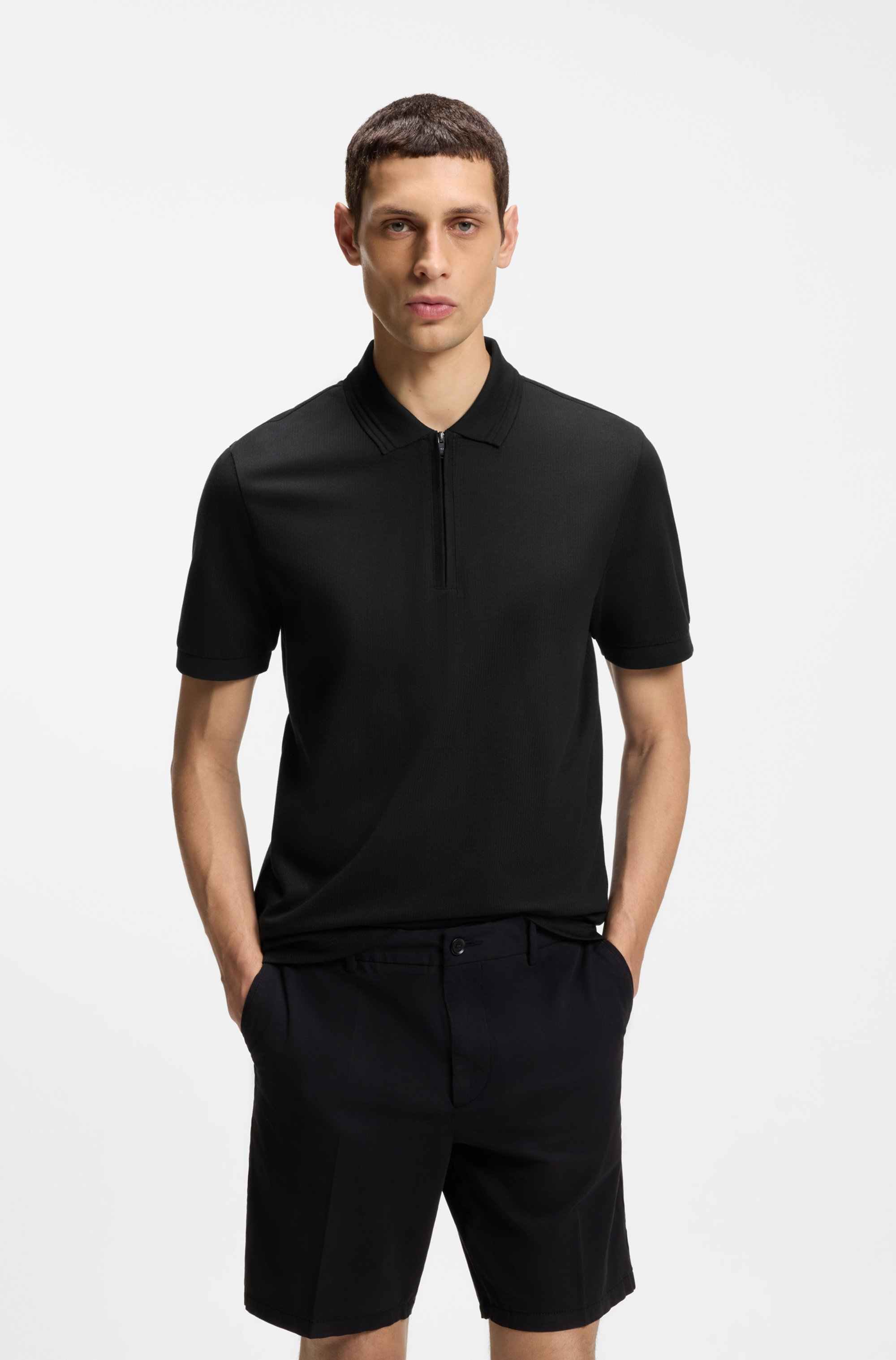 Cotton-blend polo shirt with zip placket