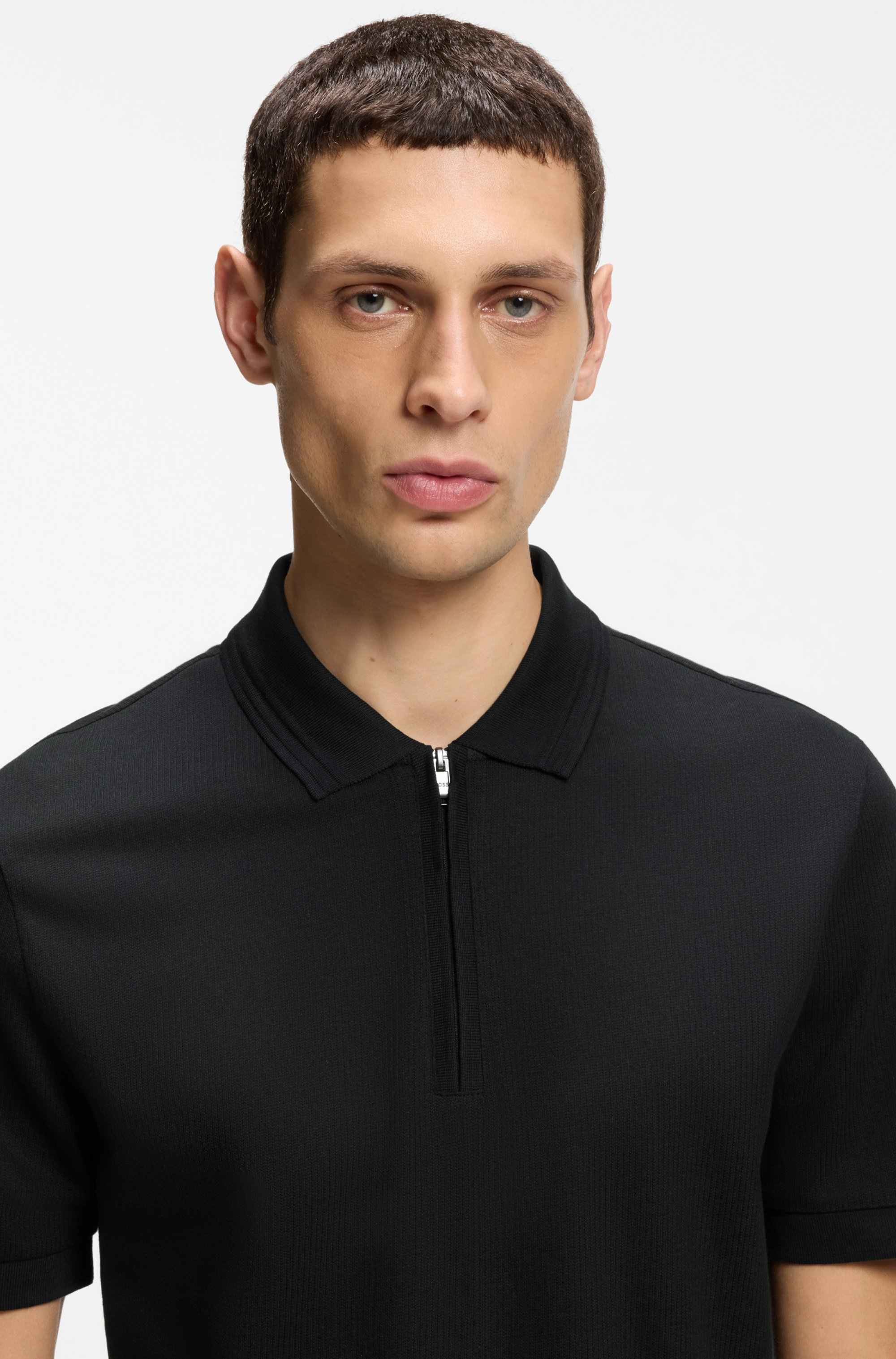 Cotton-blend polo shirt with zip placket