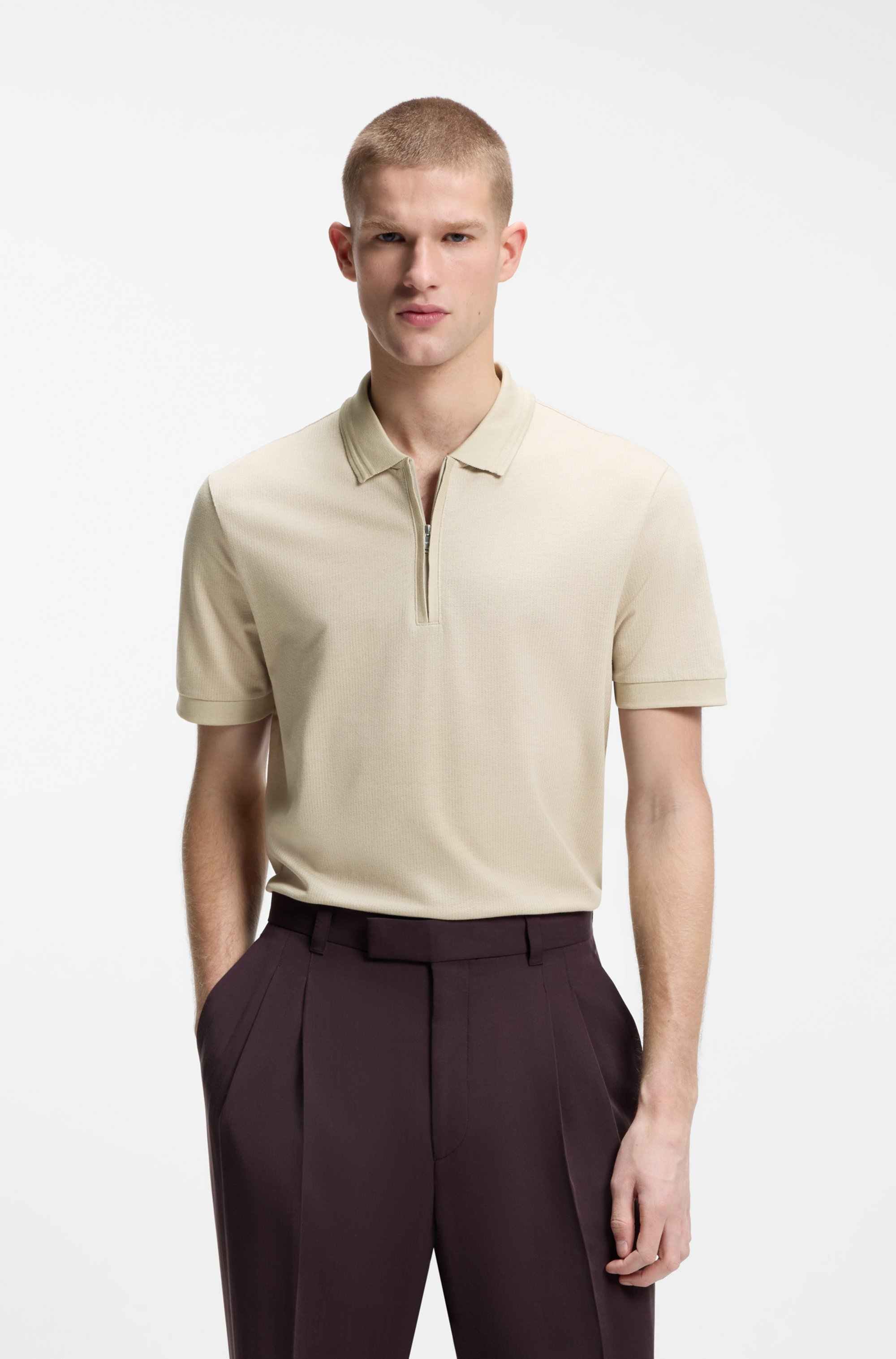 Cotton-blend polo shirt with zip placket