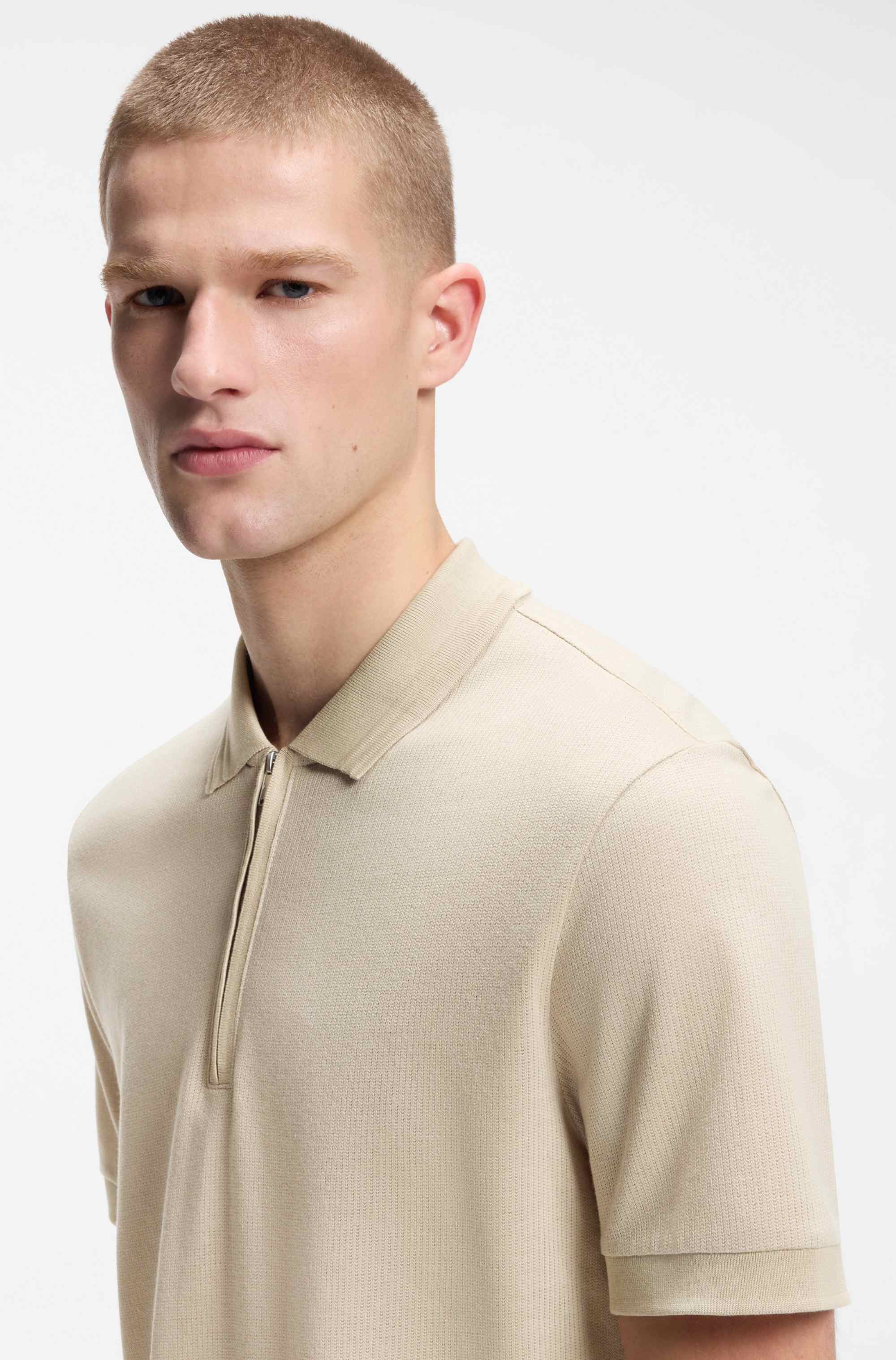 Cotton-blend polo shirt with zip placket